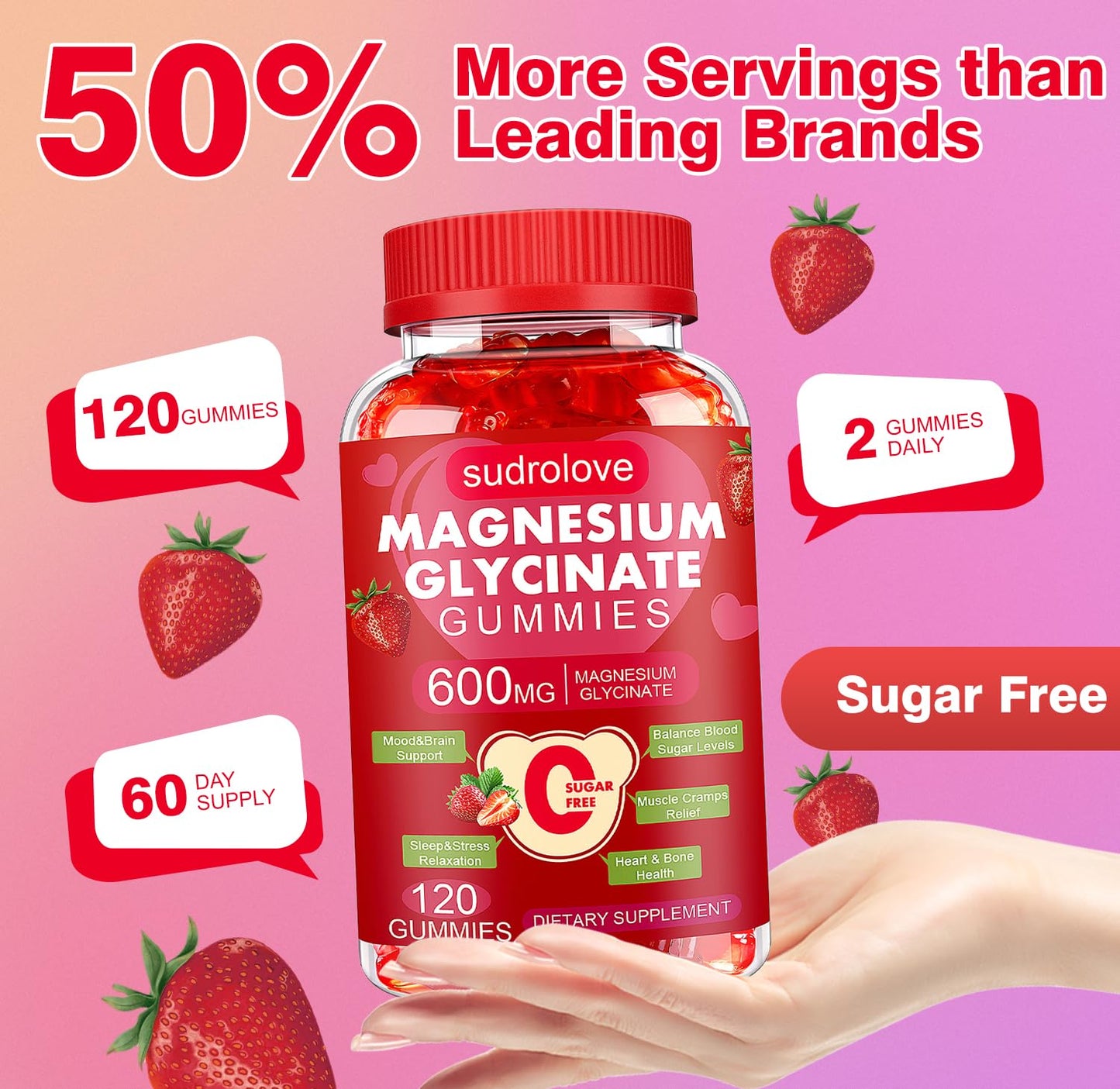 Sudrolove Magnesium Glycinate Gummies 600mg per Serving, 240 Count