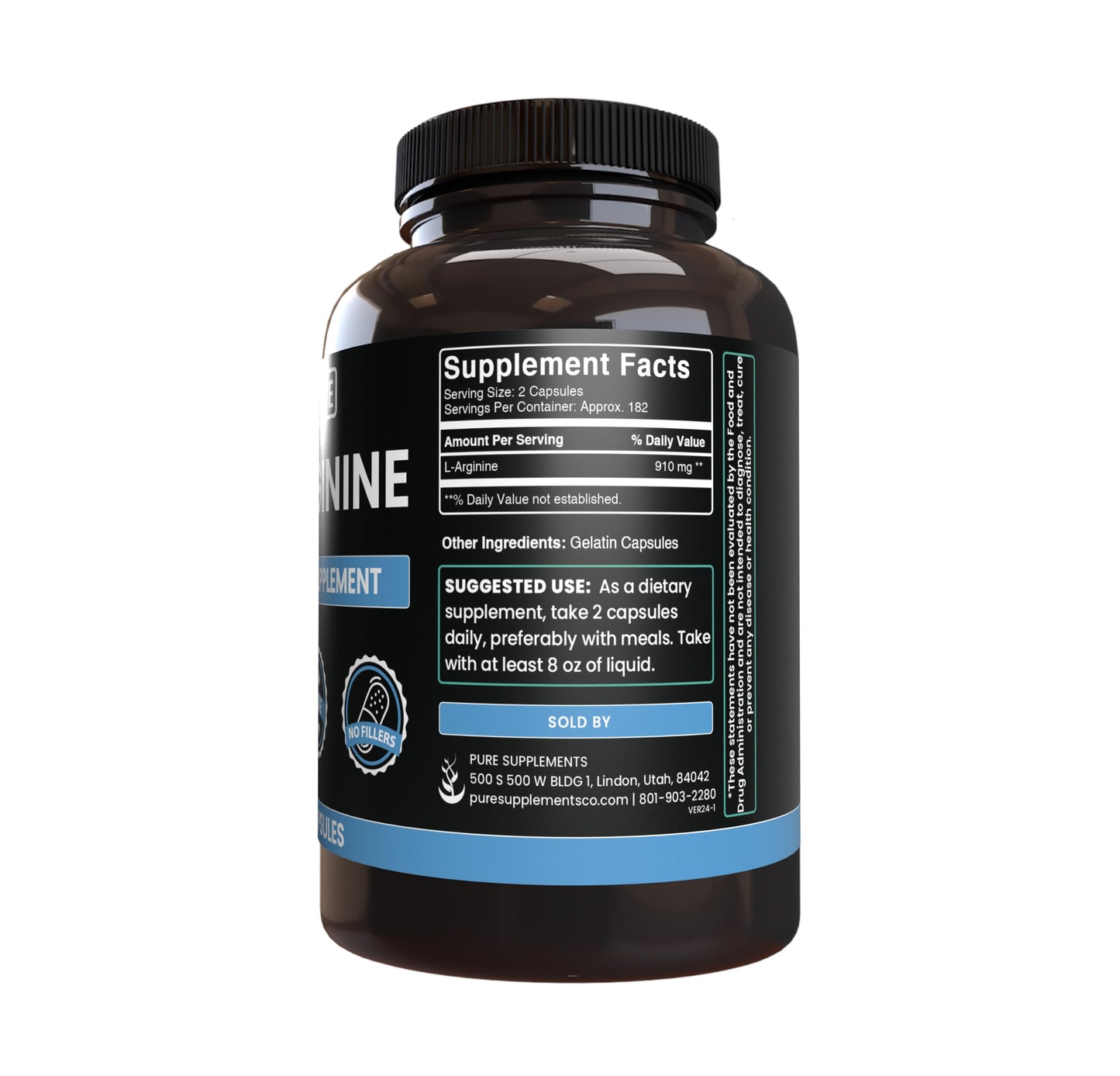 PURE ORIGINAL INGREDIENTS L-Arginine 365 Capsules