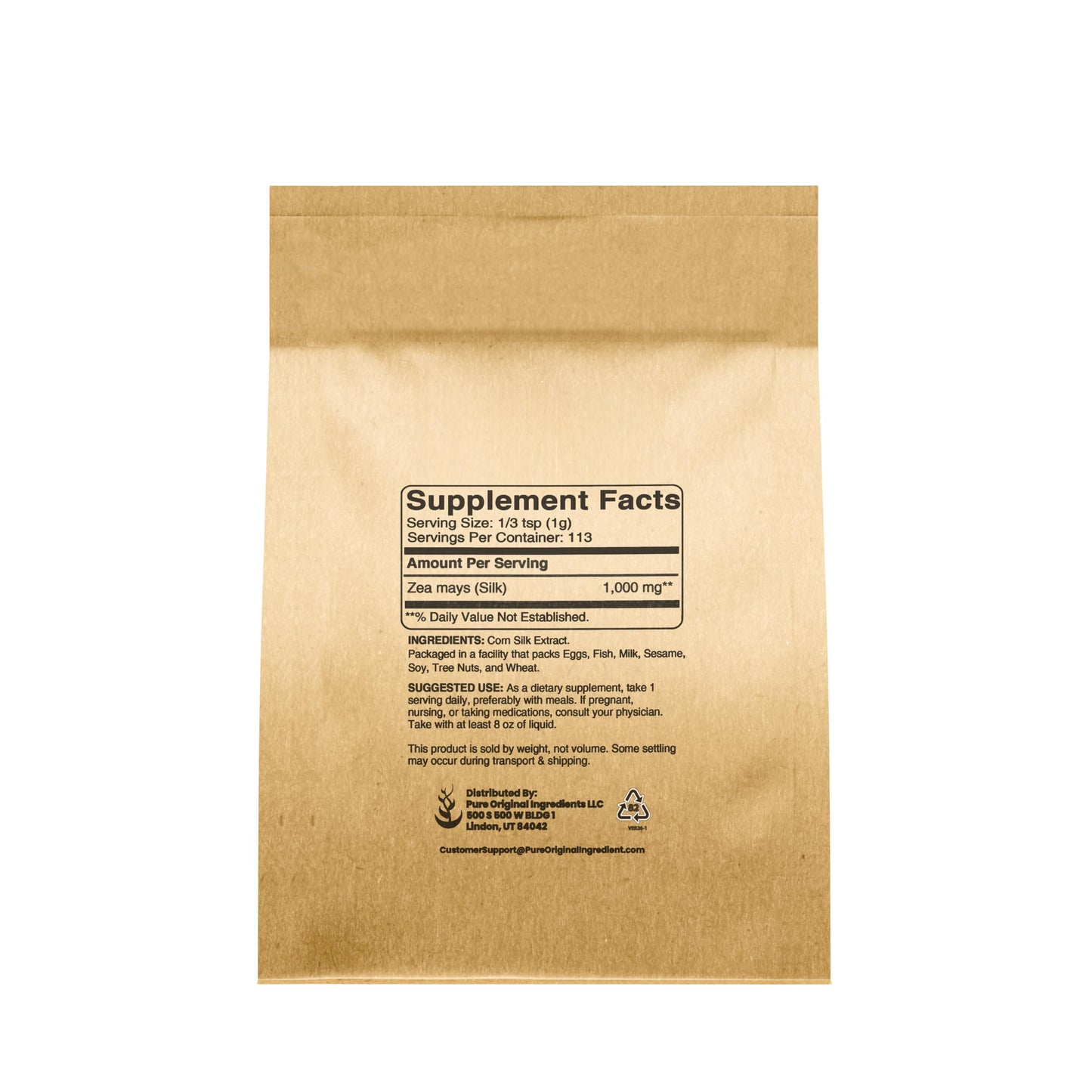 Pure Original Ingredients Corn Silk Extract Herbal Supplement Powder 4 oz
