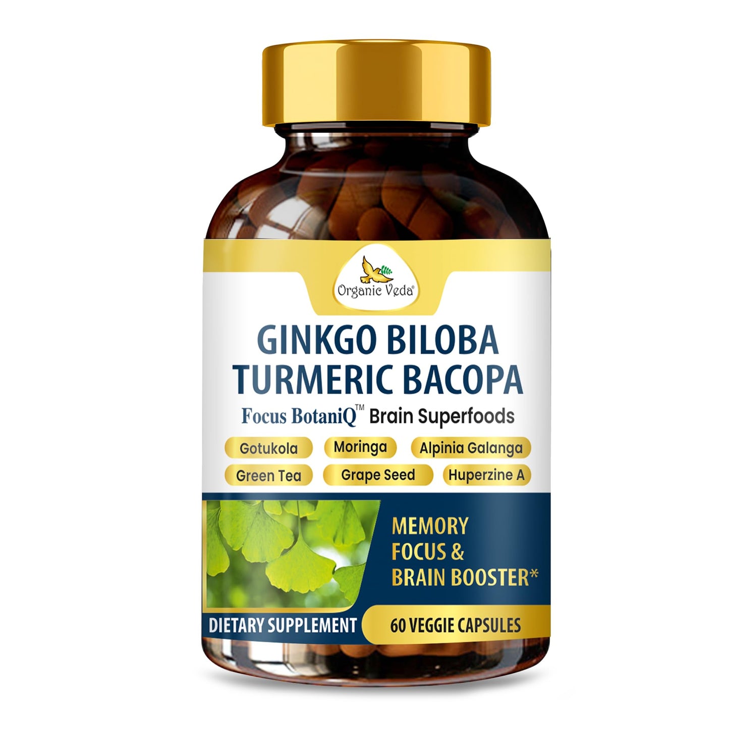 Organic Veda Ginkgo Biloba Turmeric Bacopa Brain Supplements 60 Capsules