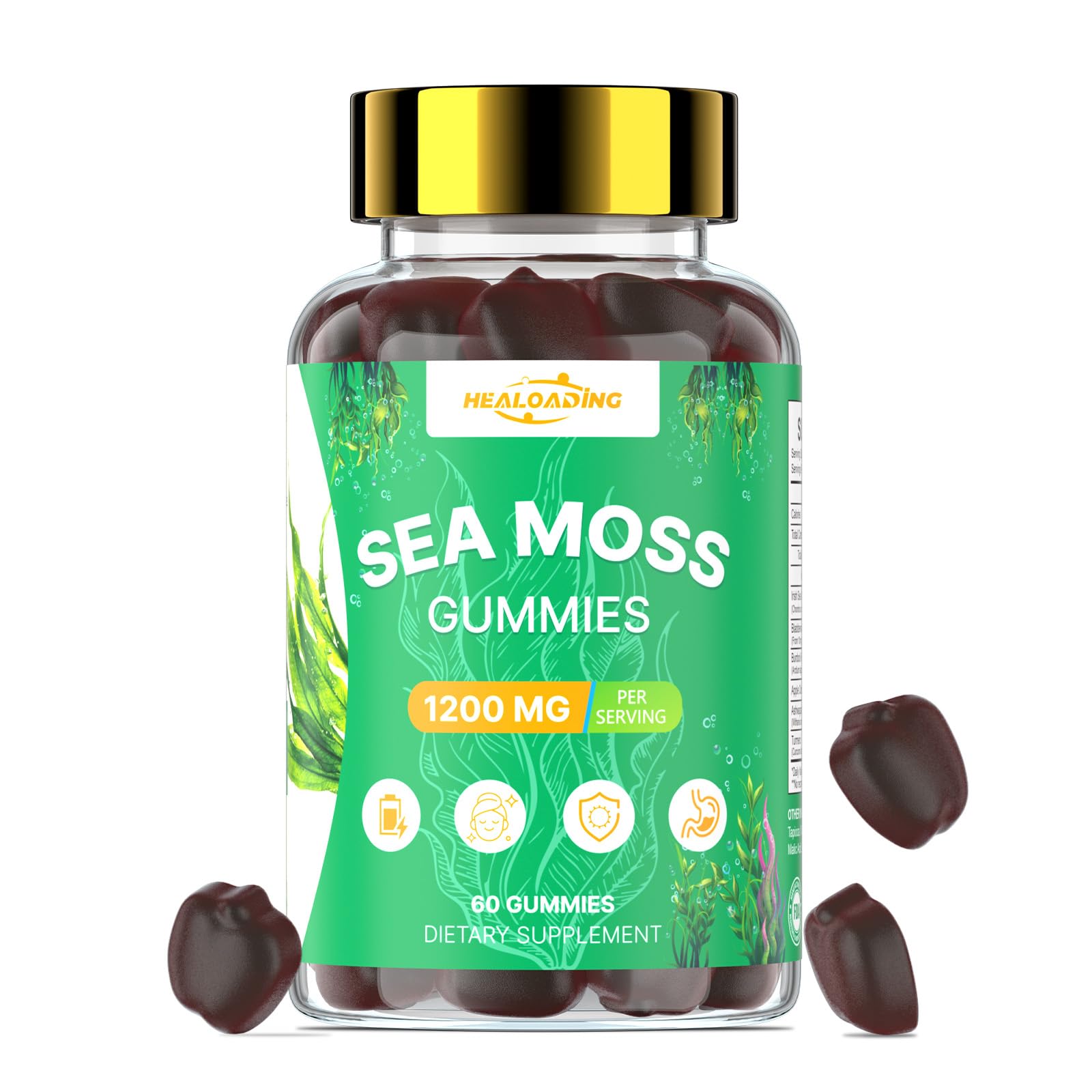 HEALOADING Irish Sea Moss Gummies with Bladderwrack, Burdock Root & Ashwagandha, 60 Gummies