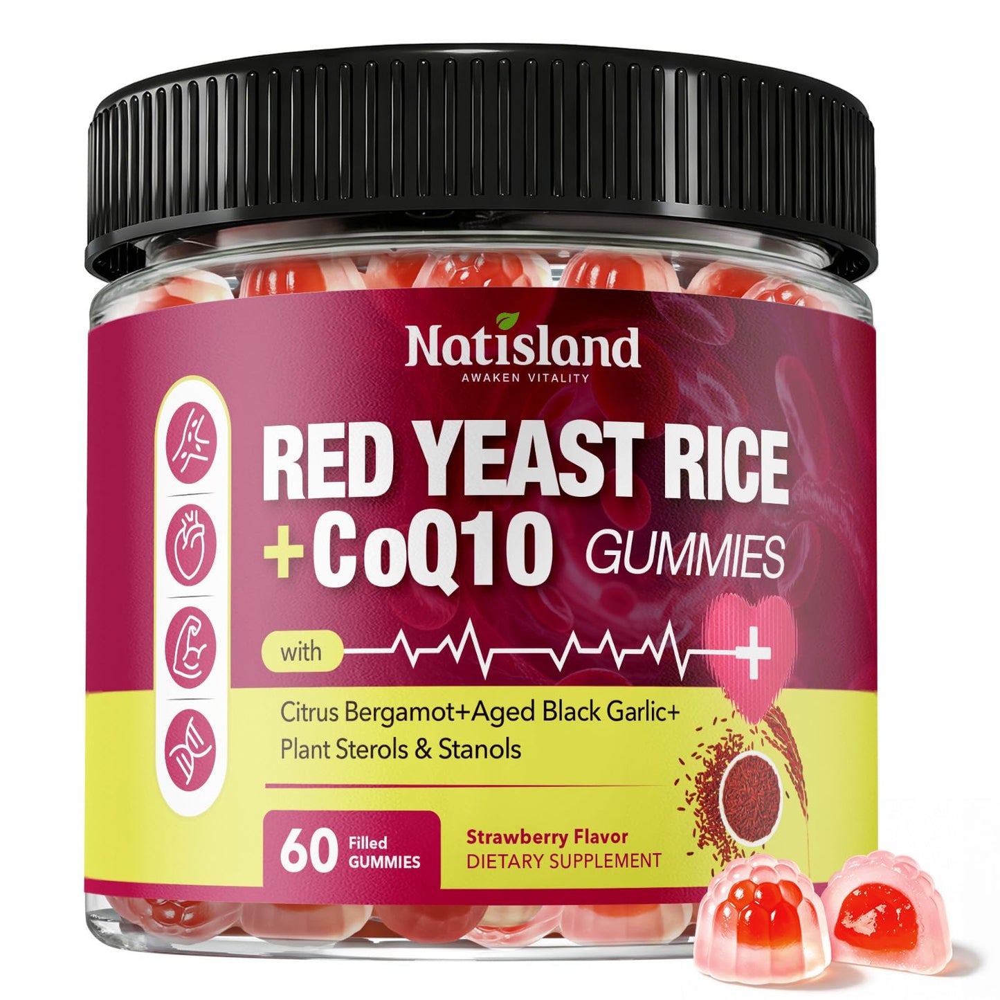 NATISLAND Red Yeast Rice with CoQ10 Gummies, 60 Count