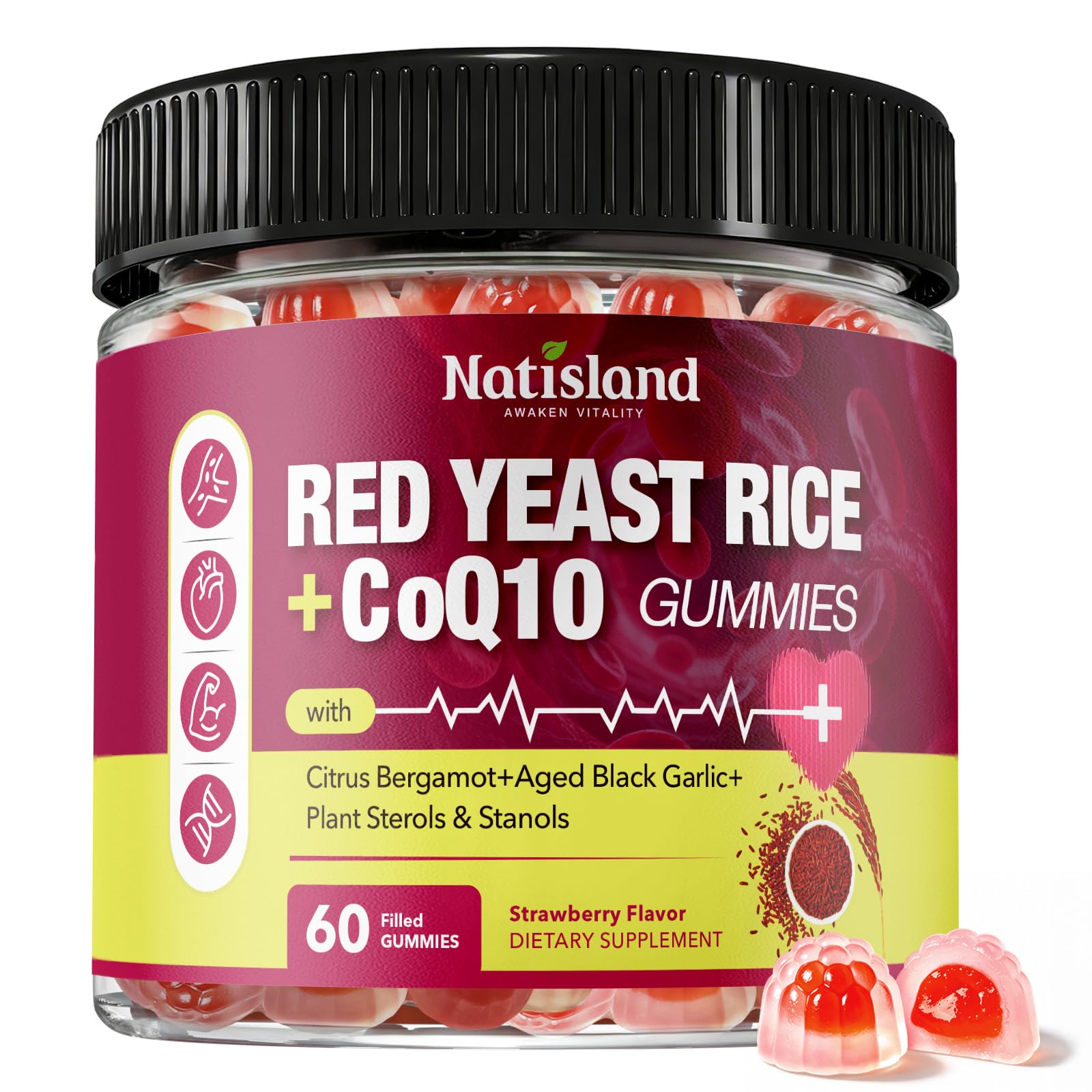 NATISLAND Red Yeast Rice with CoQ10 Gummies, 60 Count