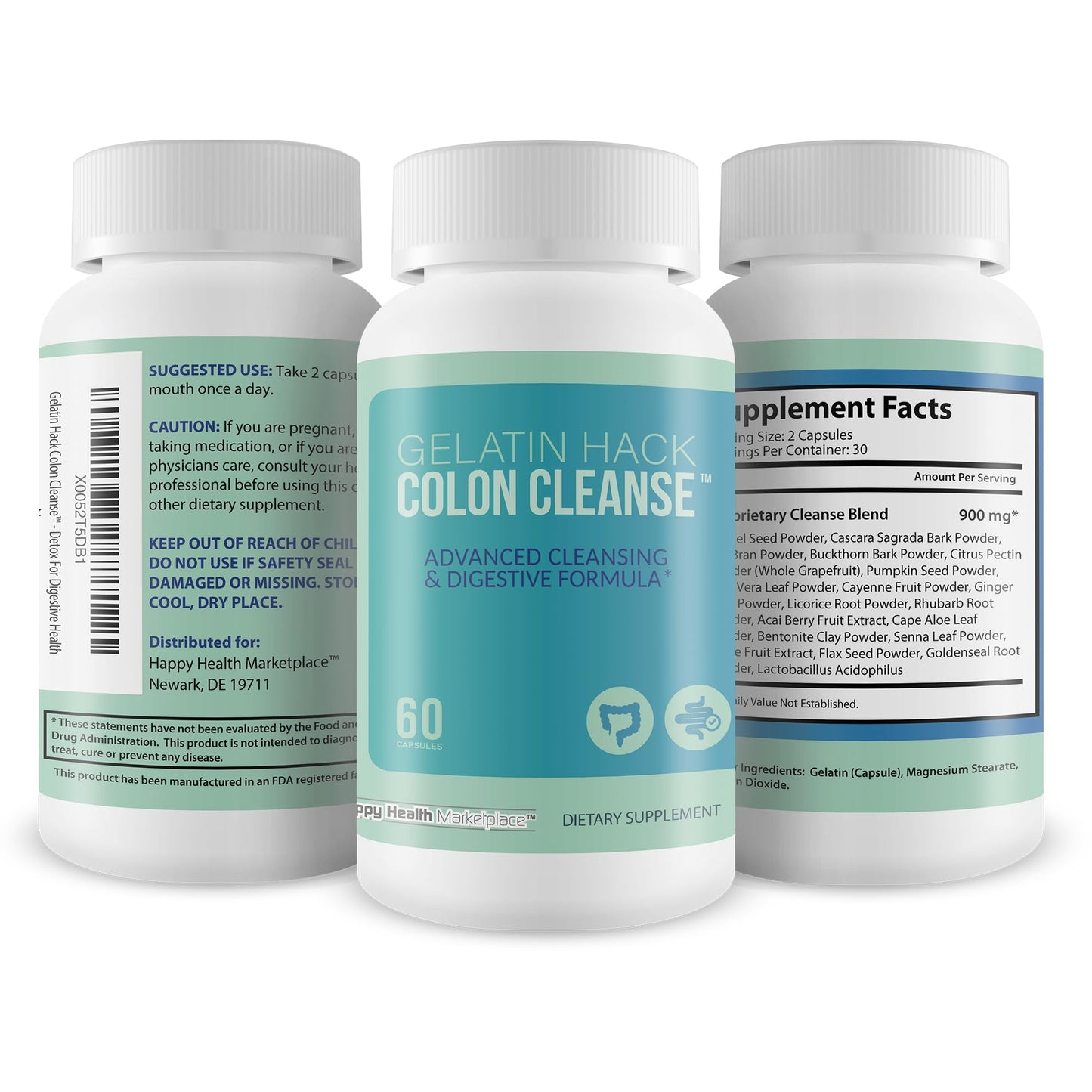 Happy Health Marketplace Gelatine Hack Colon Cleanse Capsule, 60 Count