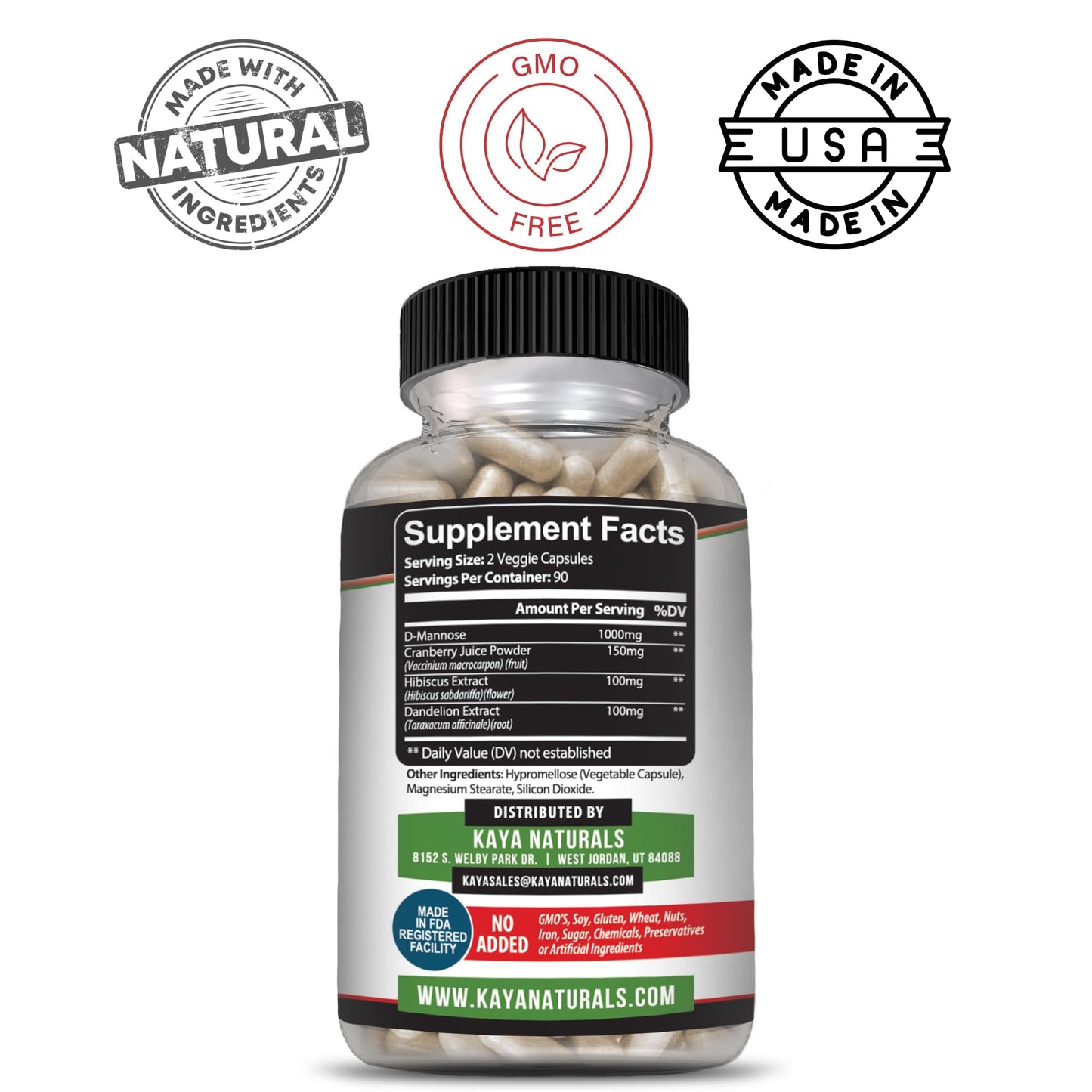 Kaya Naturals D-Mannose Cranberry Capsule 180 Count