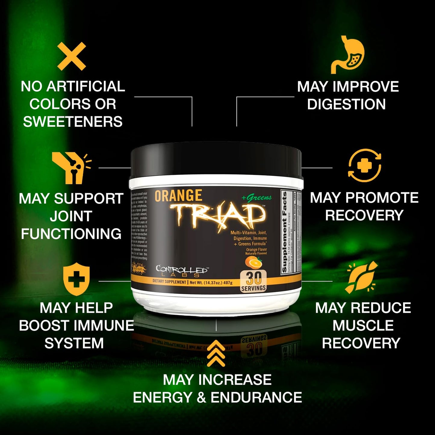 CONTROLLED LABS Orange Triad Plus Greens Powder 14.37 Ounces