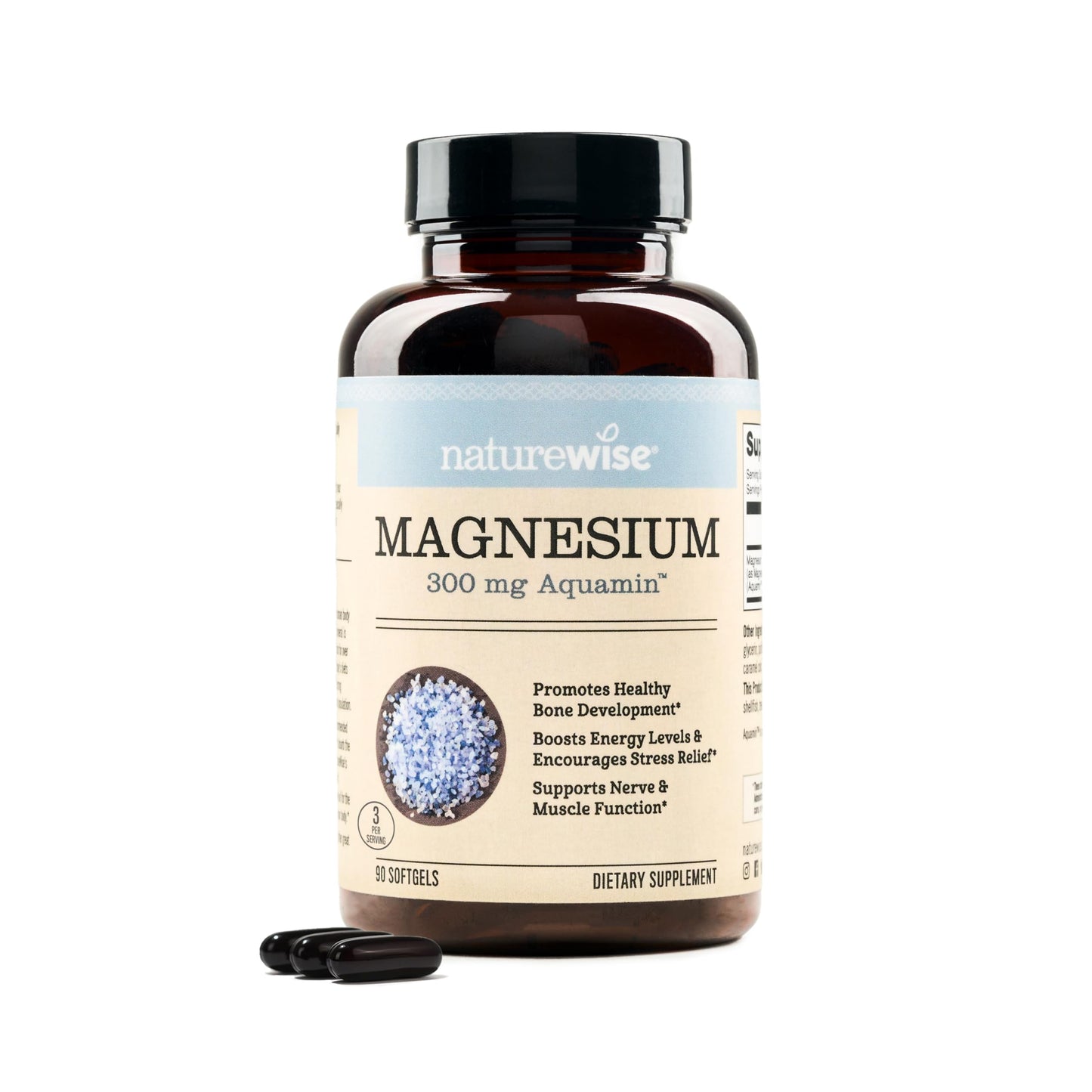 NatureWise High Absorption Marine Magnesium Supplement 300mg Softgels, 90 Count