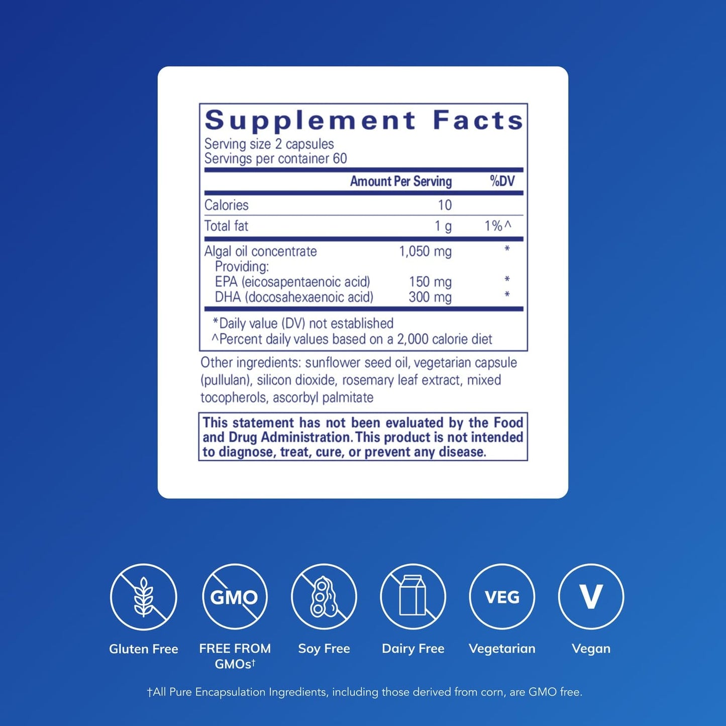 Pure Encapsulations EPA/DHA Vegetarian Algae-Derived EPA and DHA 120 Capsules