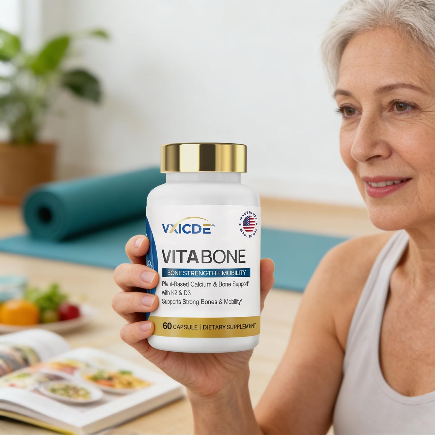 VXICDE VitaBone Plant-Based Calcium with Vitamin D3 & K2 Capsules, 60 Count