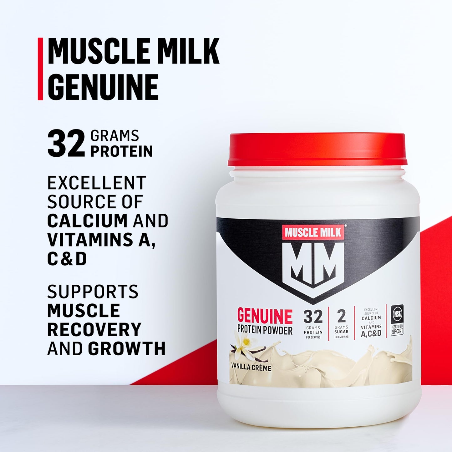 Muscle Milk Genuine Protein Powder, Strawberries 'N Crème, 32g Protein, 4.94 Pound