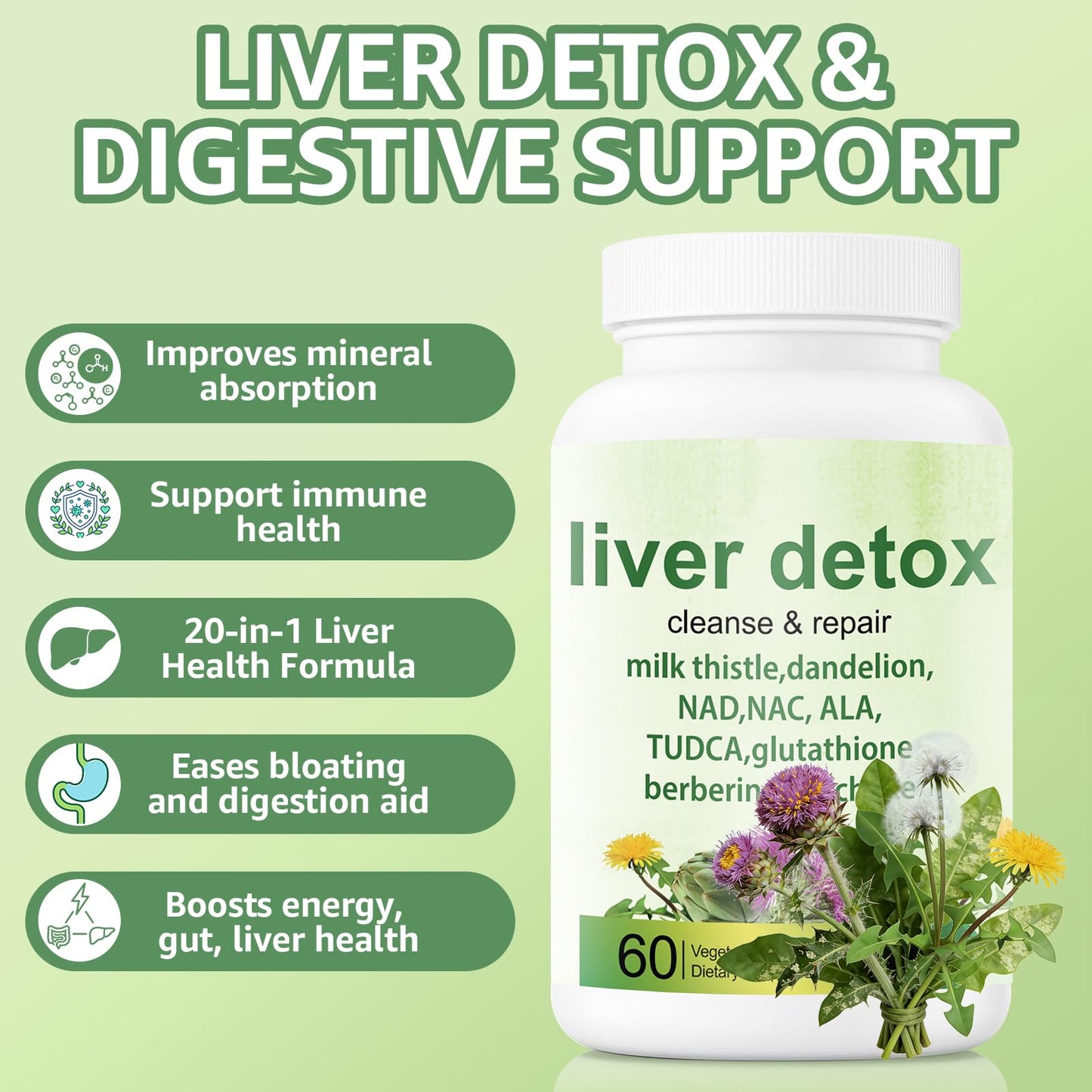 EZTZMCN Liver Detox Capsules 60 Count