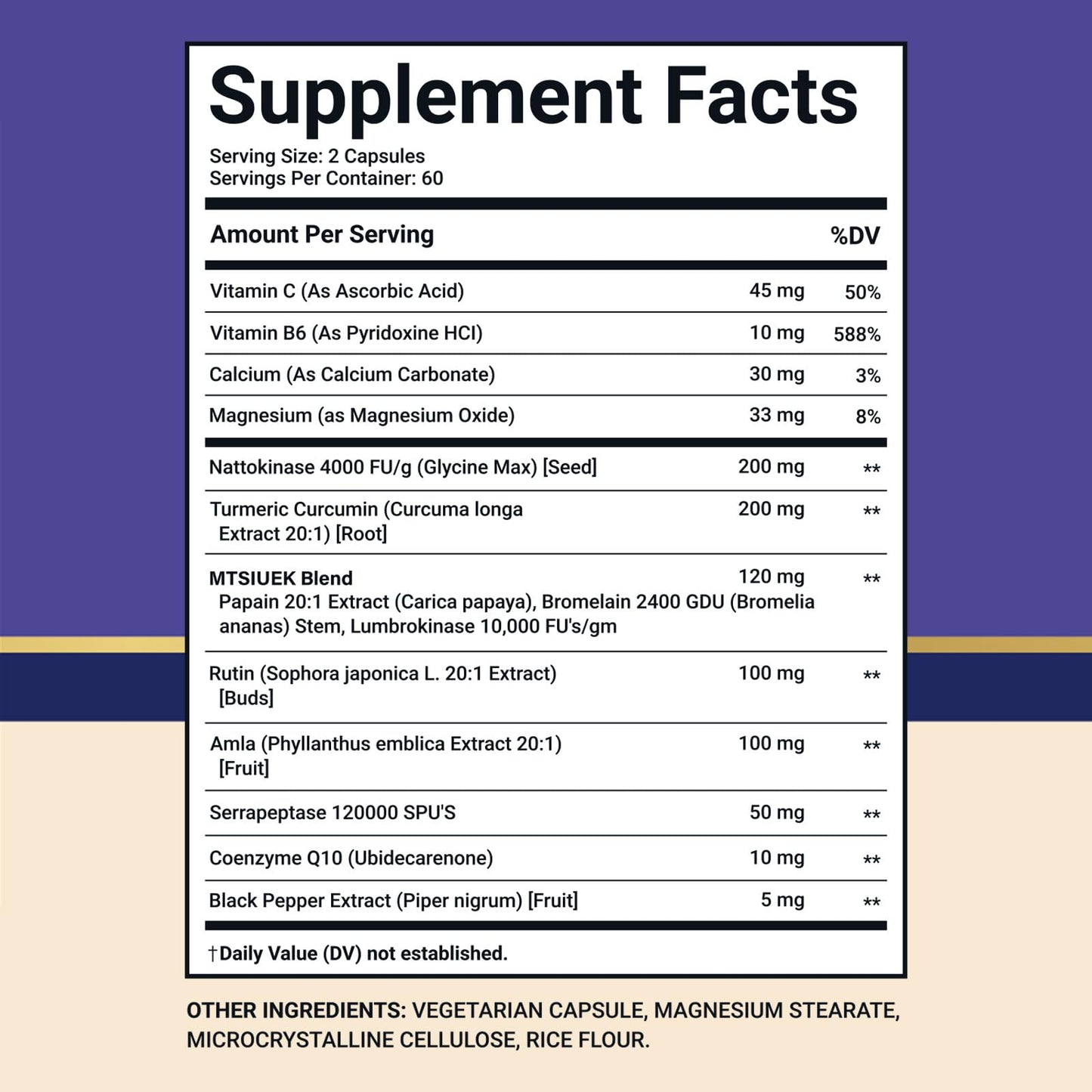 MTSIUEK Nattokinase 4000 FU & Serrapeptase 120000 SPU Proteolytic Enzyme Complex with Bromelain, Amla, Curcumin, Rutin, 120 Capsules
