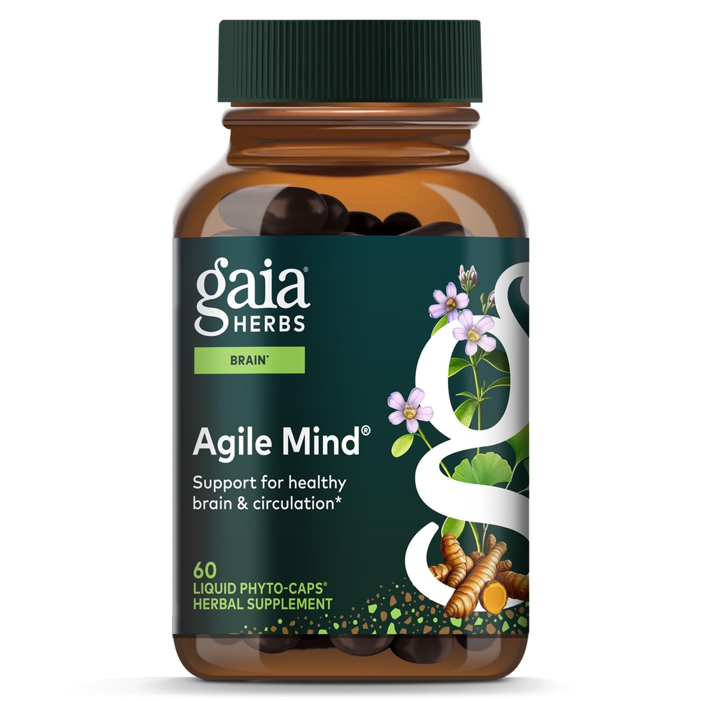 Gaia Herbs Agile Mind Brain Support Herbal Supplements, 60 Capsules