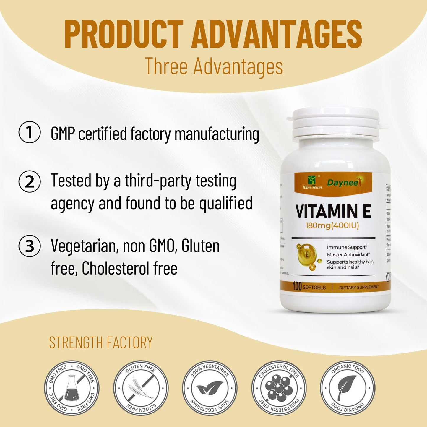 Wins Town Vitamin E Softgels 400IU (180mg), 100 Softgels