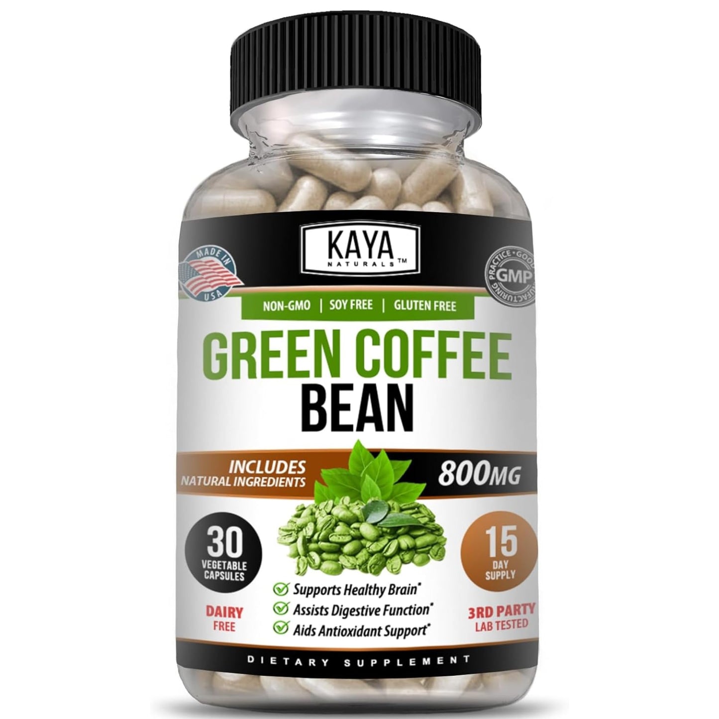 Kaya Naturals Green Coffee Bean Extract Capsule, 30 Count, Non-GMO, Gluten-Free