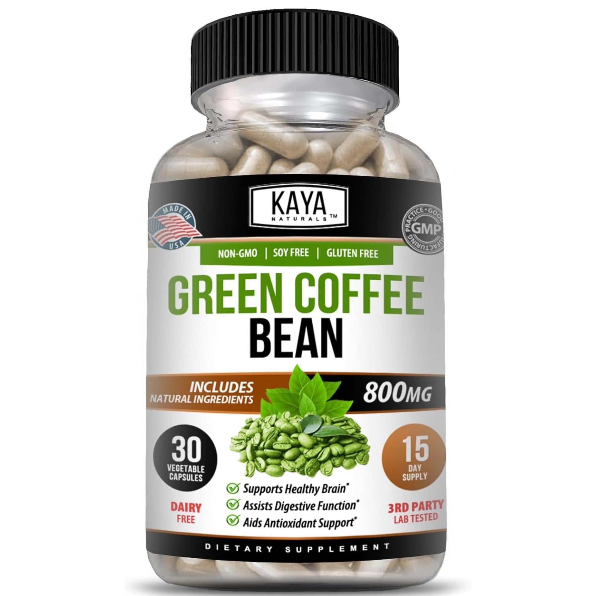 Kaya Naturals Green Coffee Bean Extract Capsule, 30 Count, Non-GMO, Gluten-Free