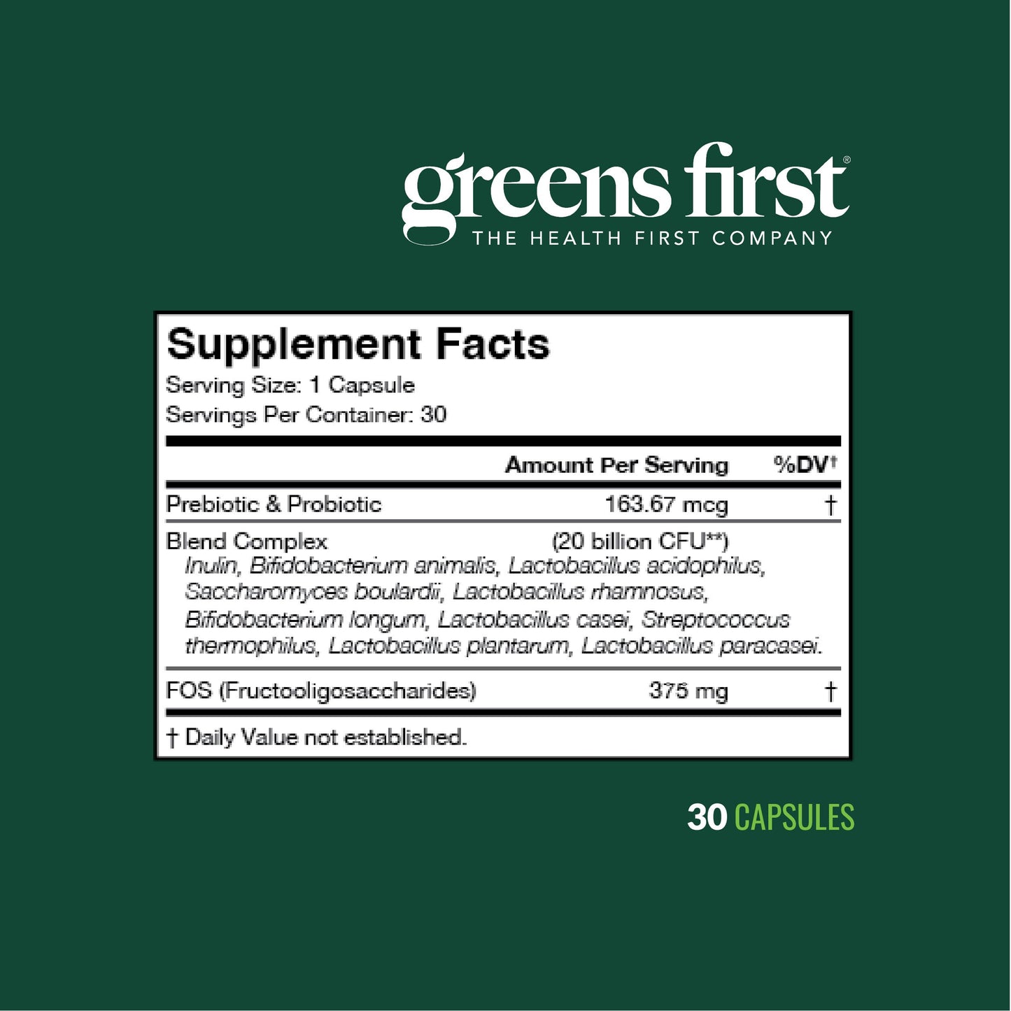Greens First Probiotics Capsules, 30 Capsules