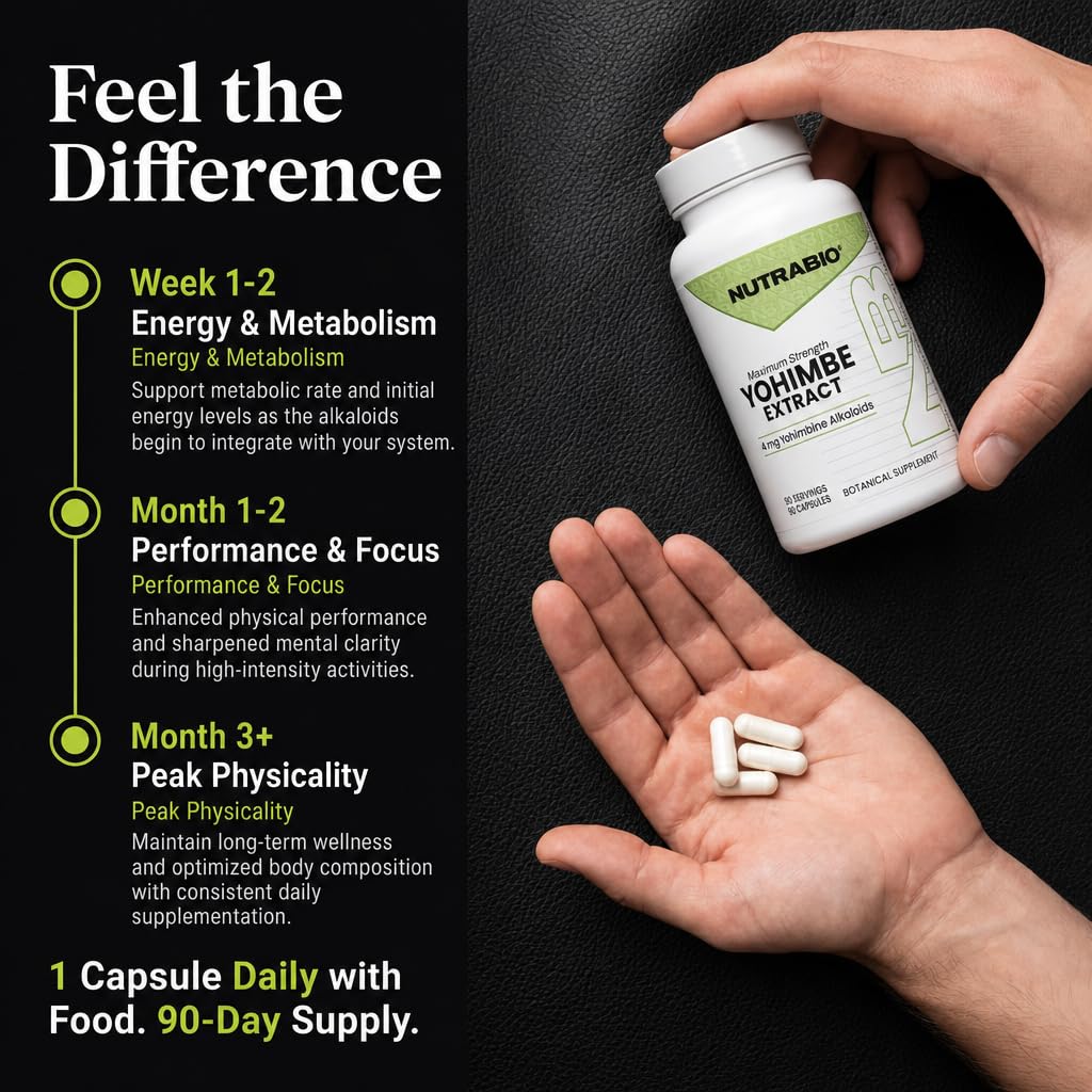 NutraBio Yohimbe Bark Extract Supplement Capsules, 90 Count