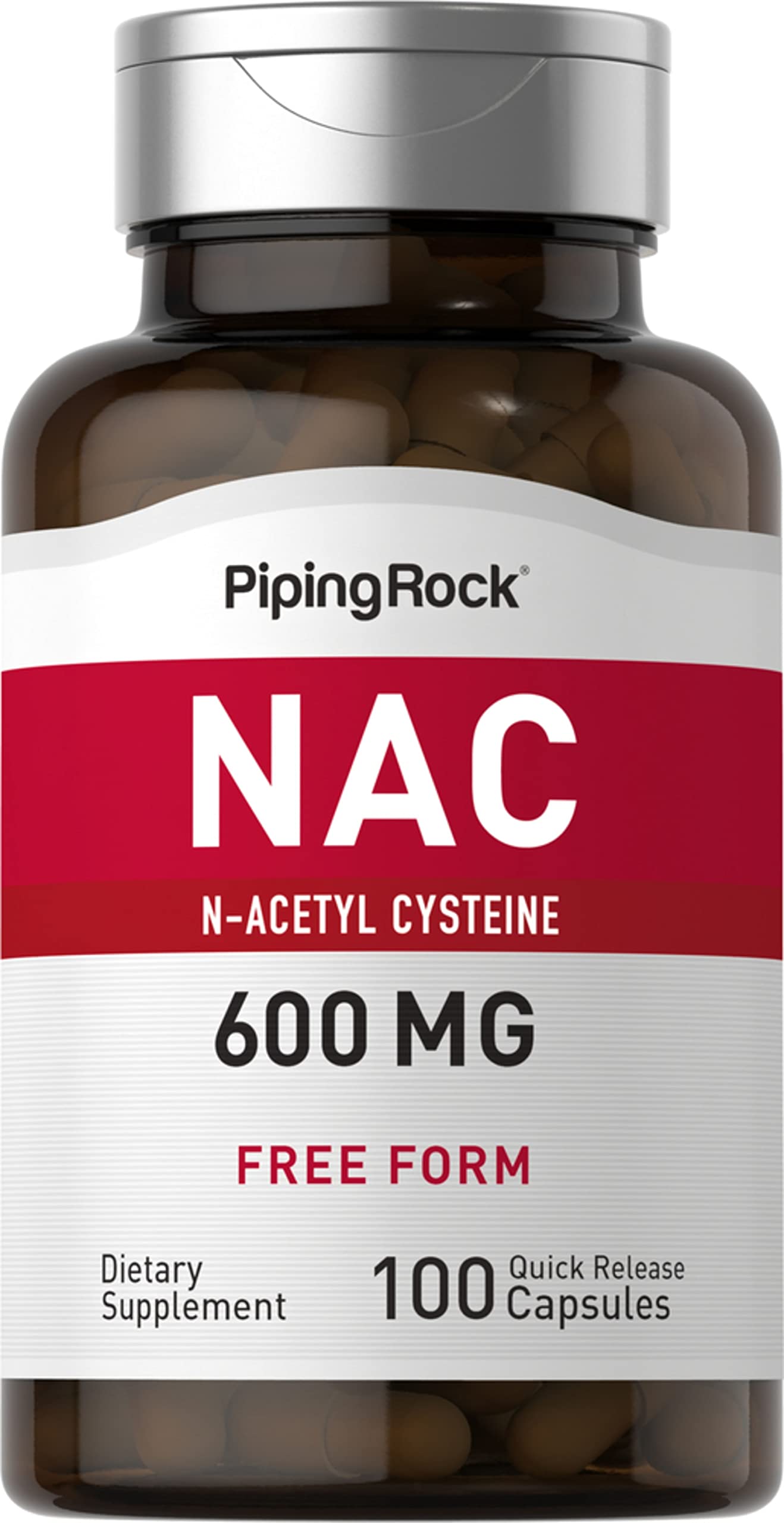 Piping Rock NAC (N-Acetyl Cysteine) 600mg Supplement Capsules, 100 Count