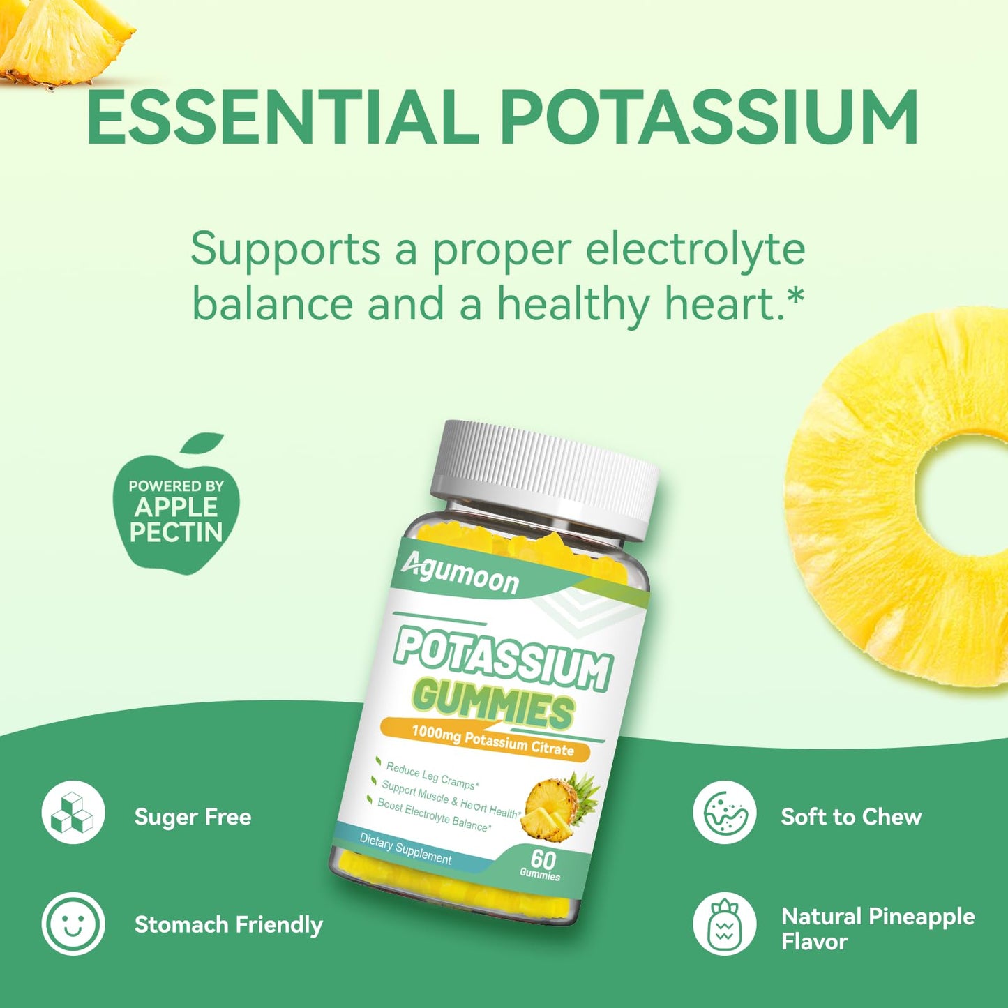 Agumoon Potassium Citrate Gummies 1000mg, 60 Count