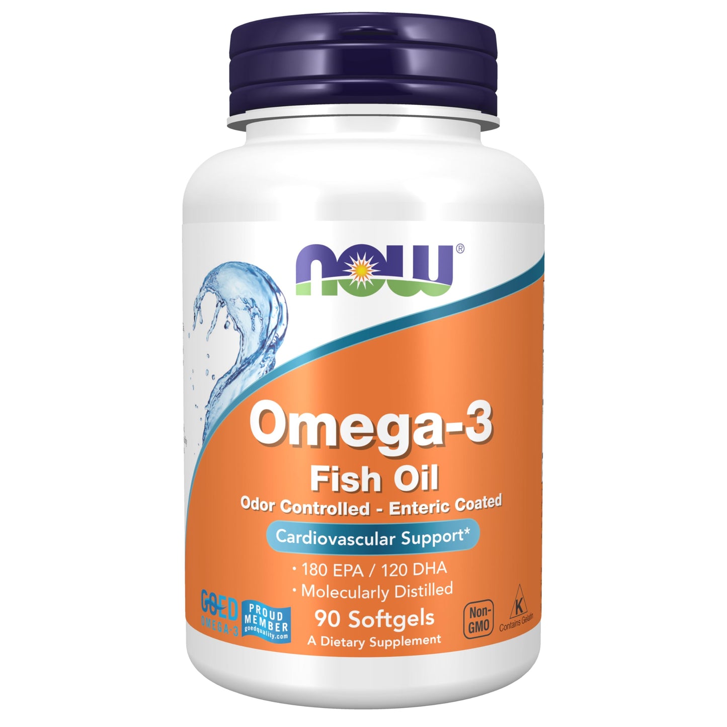 NOW Foods Omega-3 180 EPA / 120 DHA Enteric Coated Softgels, Cardiovascular Support, 90 Softgels