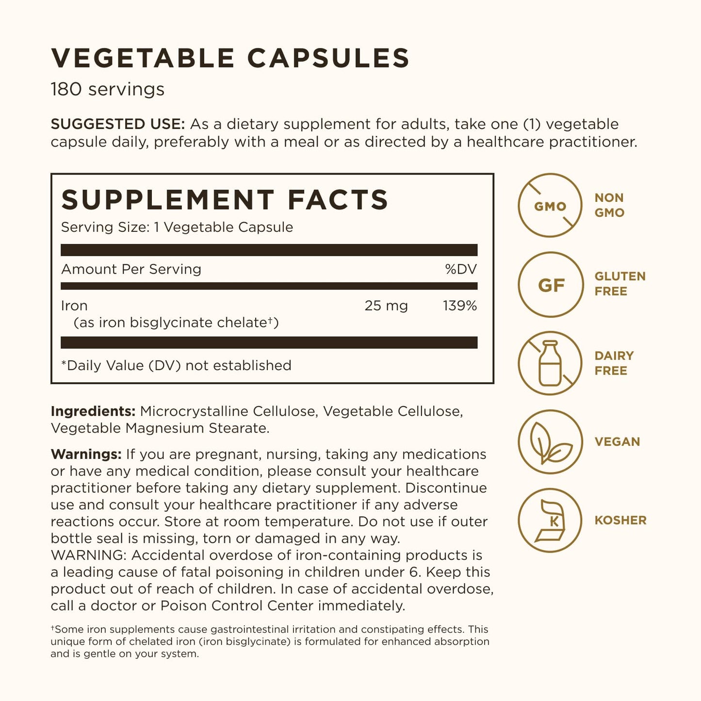 Solgar Gentle Iron Capsules 180 Count