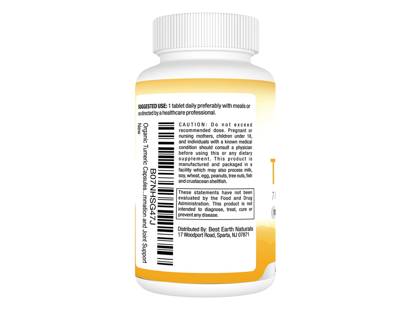 Best Earth Naturals Organic Turmeric 700 mg with Black Pepper for Max Absorption Tablets, 30 Count