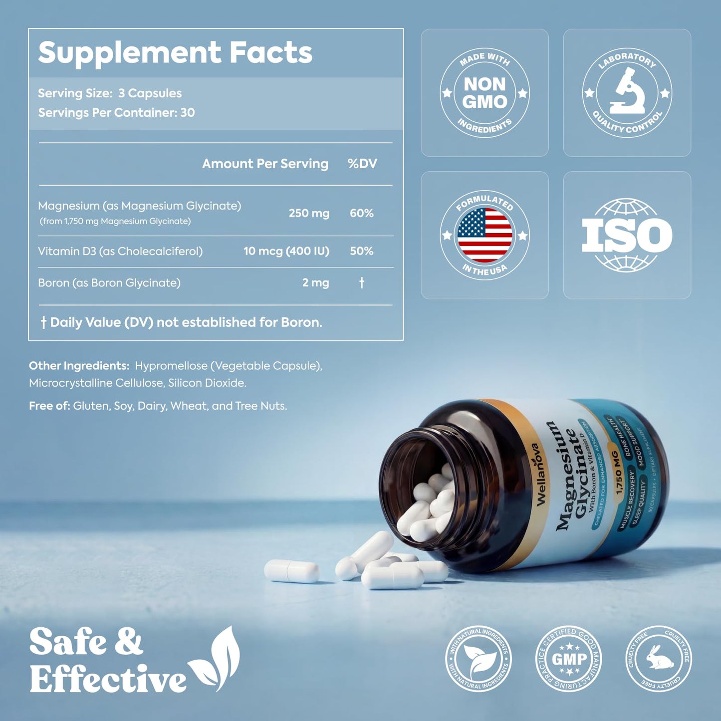 Wellanova Magnesium Glycinate (Chelated) 1,750 mg Capsule, 60 Capsules