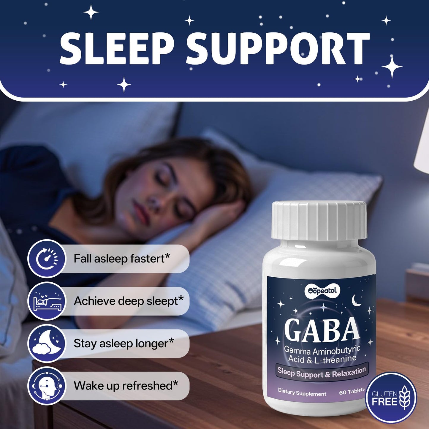 Oopeatol GABA Relaxation Supplement with L-Theanine & Magnesium, 60 Tablets