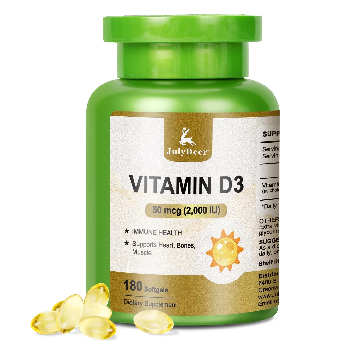 JulyDeer Vitamin D3 2000 IU (50 mcg) Softgels 180