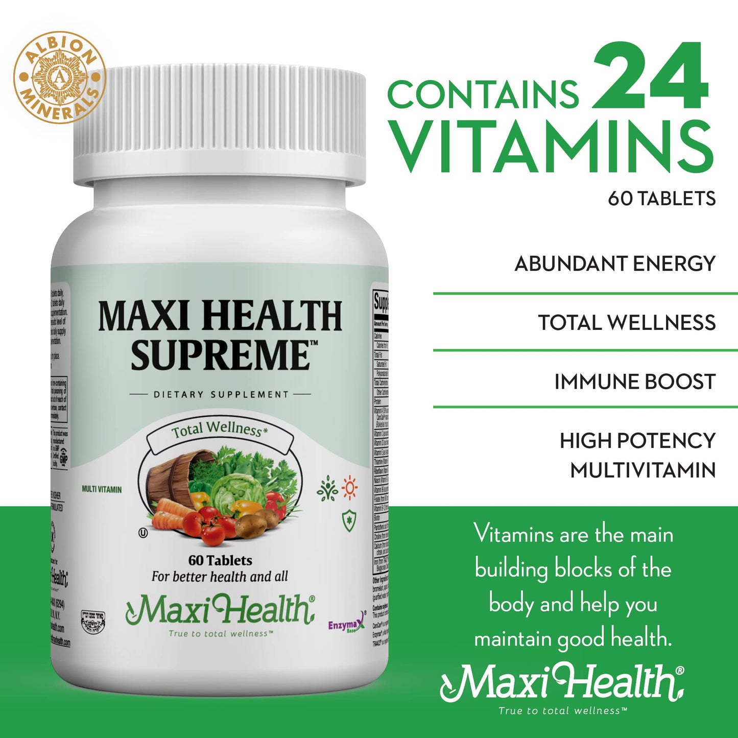 Maxi Health Multivitamin for Men & Women – Supreme High Potency Daily Multi with Minerals, CoQ10 & Antioxidants – Energy, Immune Support, Bone, Heart & Wellness – Vitamin A, C, D, E, B12, B6 & Biotin Capsule 60 Count