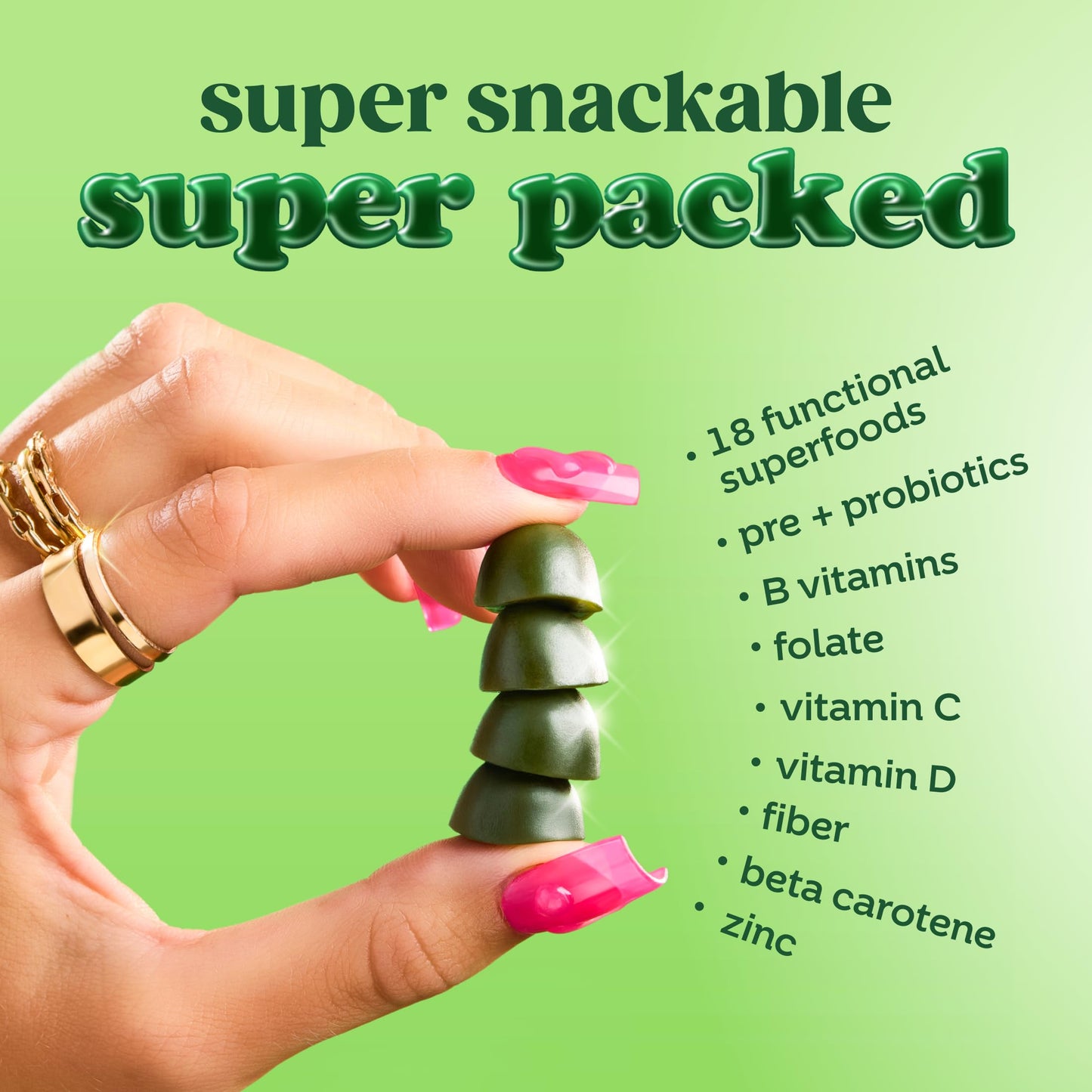 Bloom Nutrition Super Greens Gummies, Daily Greens Superfood Fiber Gummies with Fruits, Vegetables, Vitamins & Minerals for Digestive & Gut Health, Bloating Support, Strawberry Kiwi, 1 Count