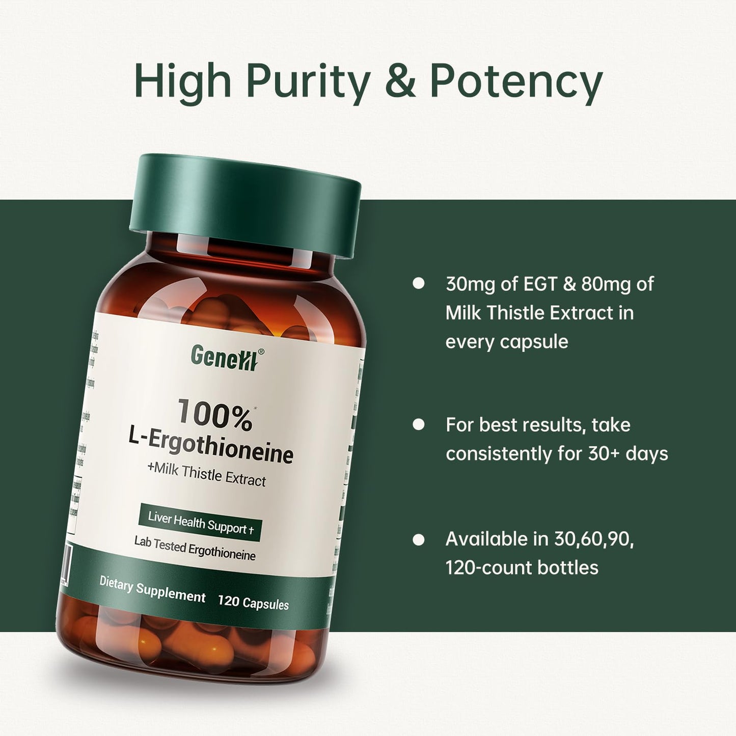 GENEIII L-Ergothioneine + Milk Thistle Supplement Capsule 120 Count