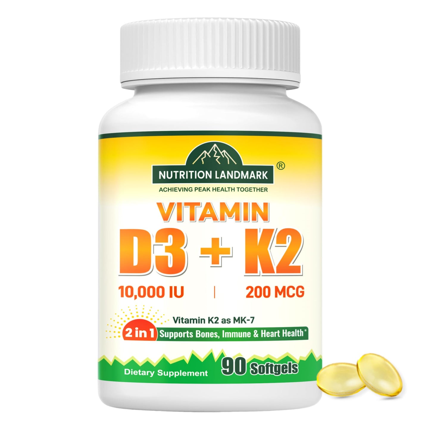 Nutriselect Vitamin D3 10,000IU + K2 (MK7) 200mcg with Extra Virgin Coconut Oil Softgels, 90 Softgels