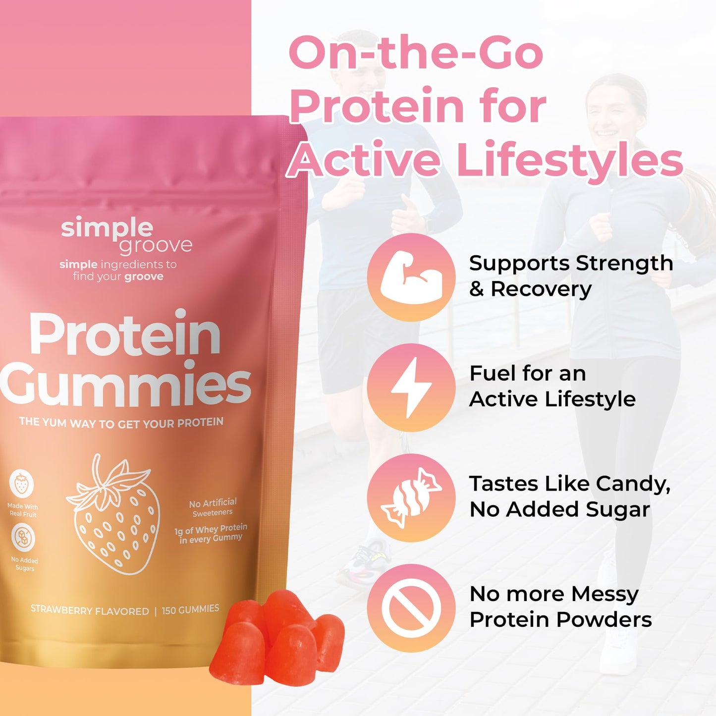 Simple Groove Protein Gummies 1g Whey Protein per Gummy, 150 Gummies