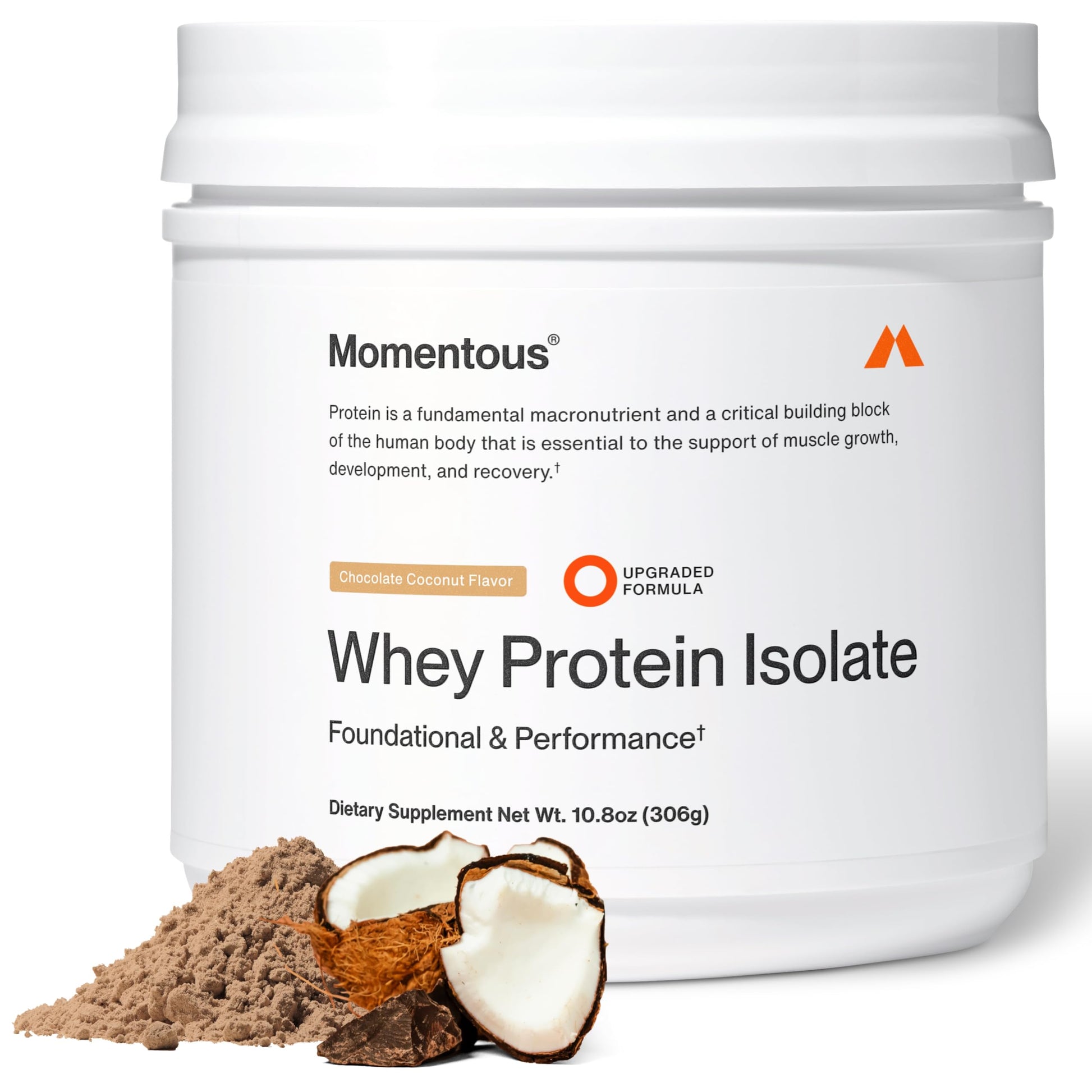 Momentous Essential Grass-Fed Whey Protein Powder, Chocolate Coconut, 12 Servings
