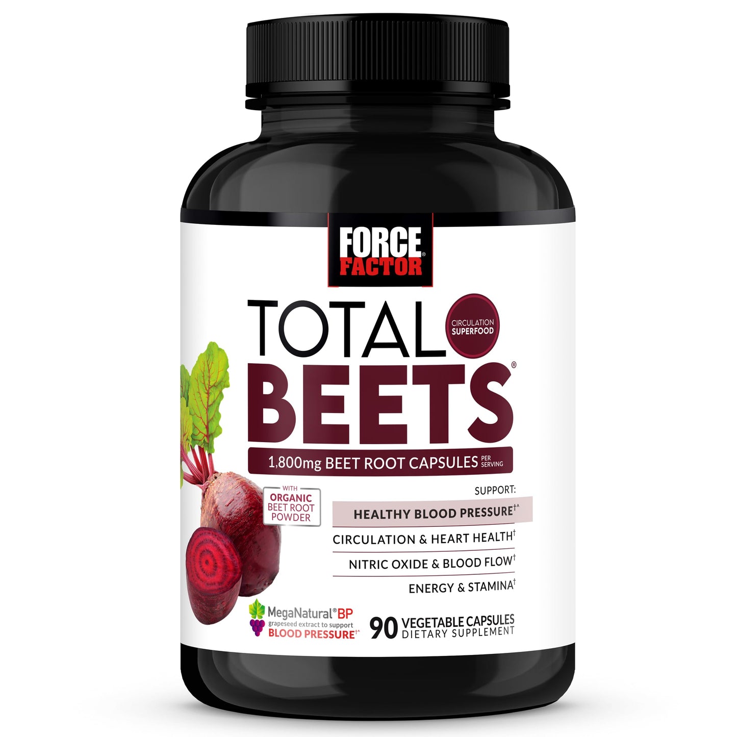 Force Factor Total Beets Blood Pressure Support Beet Root Capsules, 90 Count