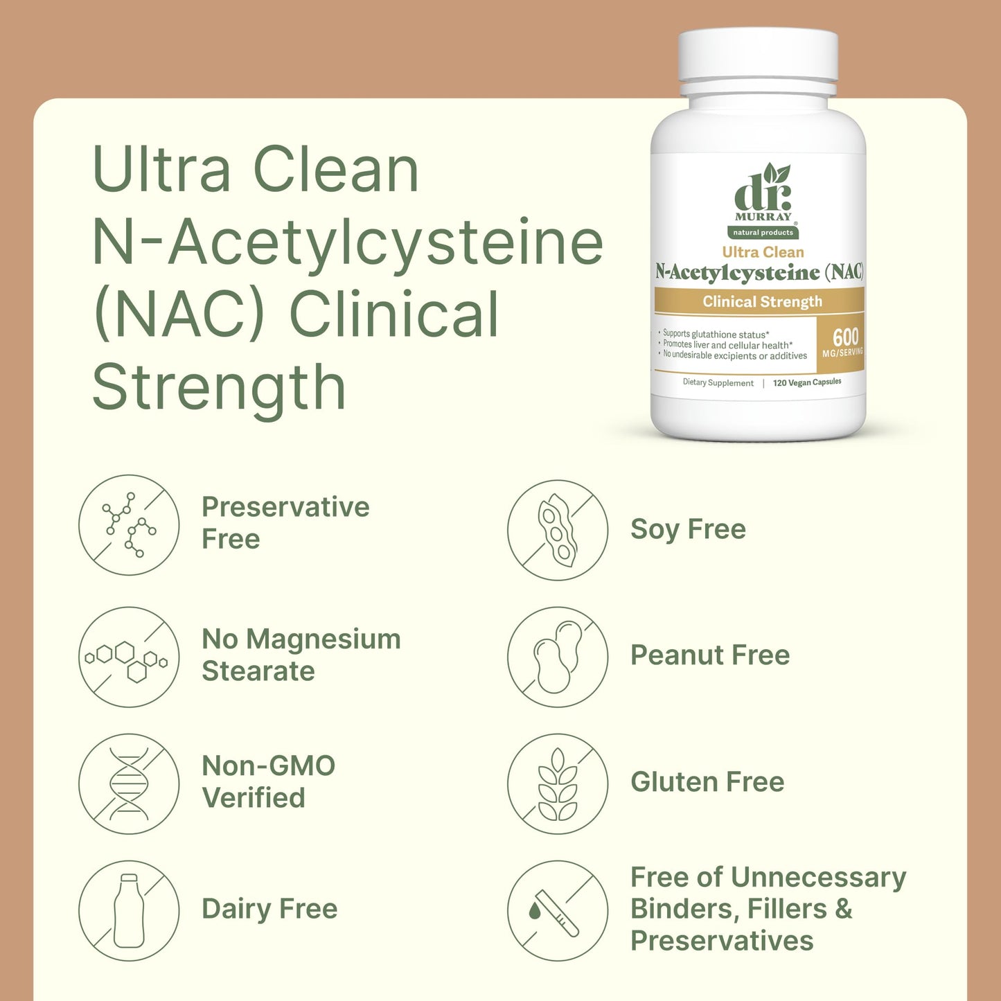 Dr. Murray Natural Products N-Acetylcysteine NAC Supplement 600 mg Capsule, 120 Capsules
