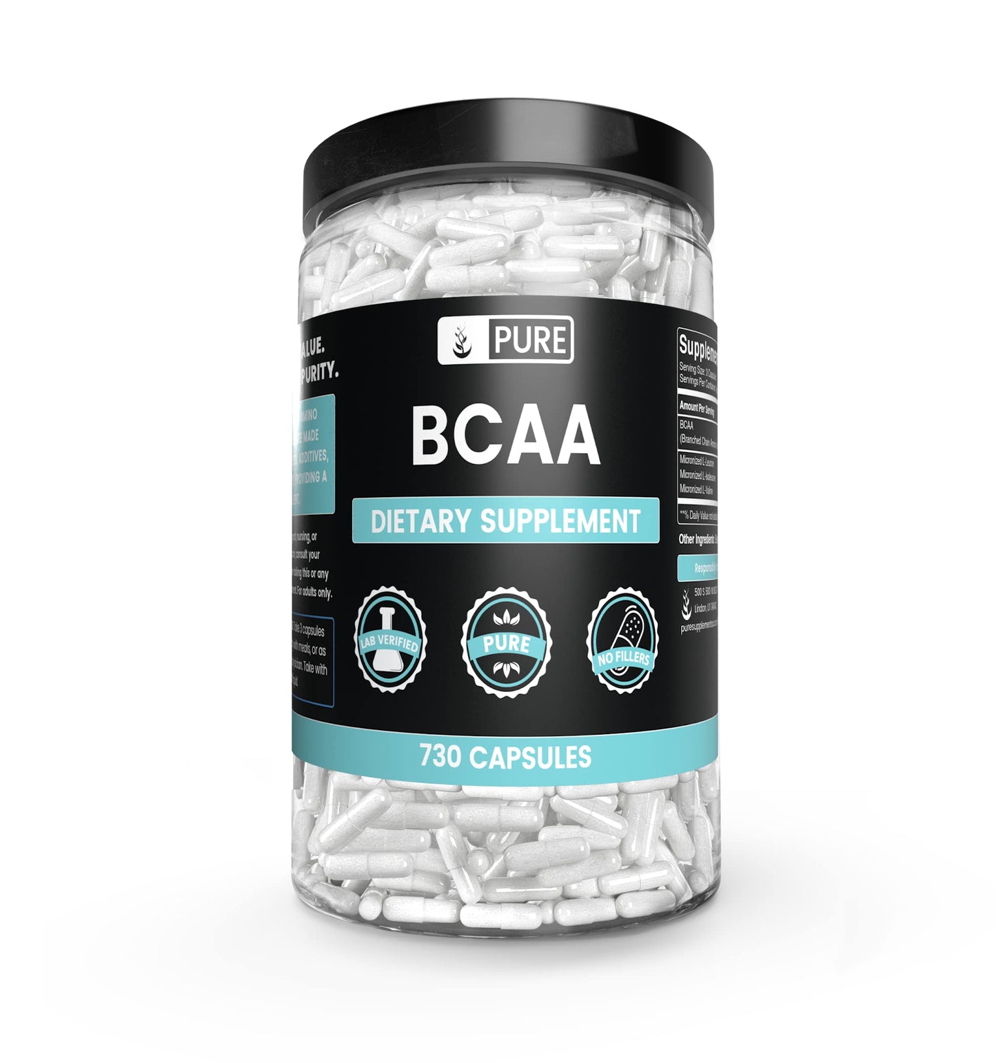 Pure Original Ingredients Creatine Monohydrate, BCAA, & L-Glutamine Capsules Bundle, 730 Capsules