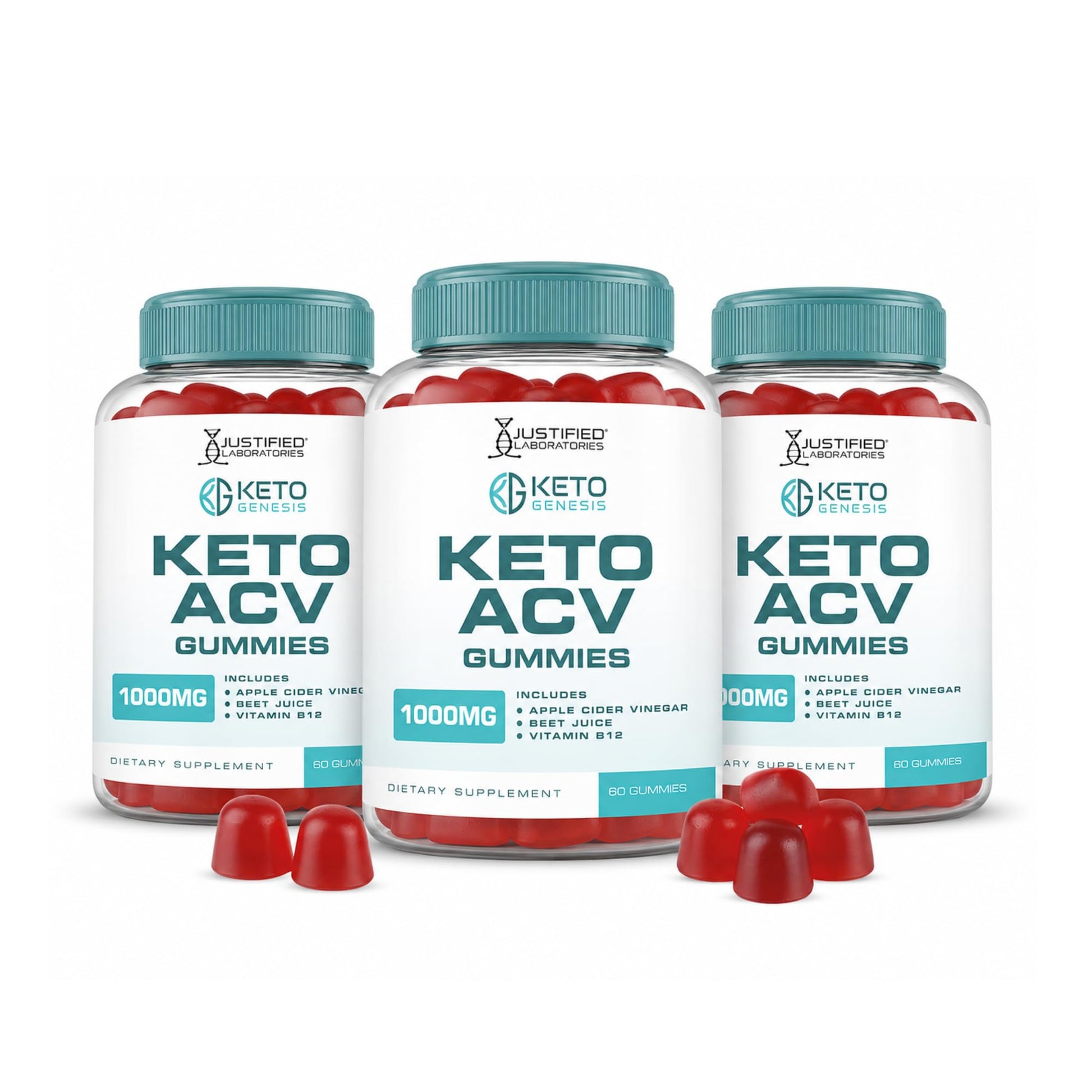 Justified Laboratories Keto Genesis Keto ACV Gummies (1000 mg) - 60 Count, Pack of 3 - Made with the Mother & Vitamin B12 - Non-GMO, Vegan, Gluten Free - 180 Gummies