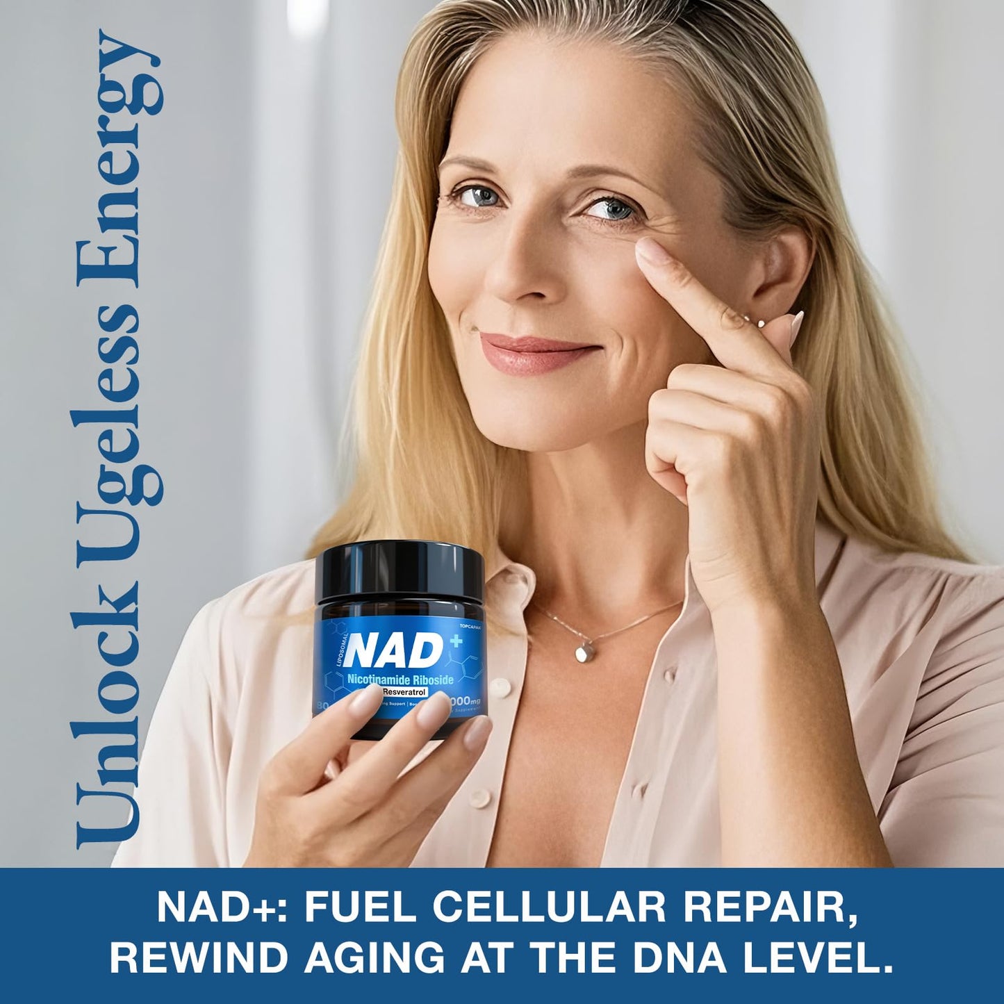 TOPCAPAK NAD+ Supplement - Nicotinamide Riboside Resveratrol, Liposomal NAD+ 1000mg Capsule, Non-GMO, 80 Capsules