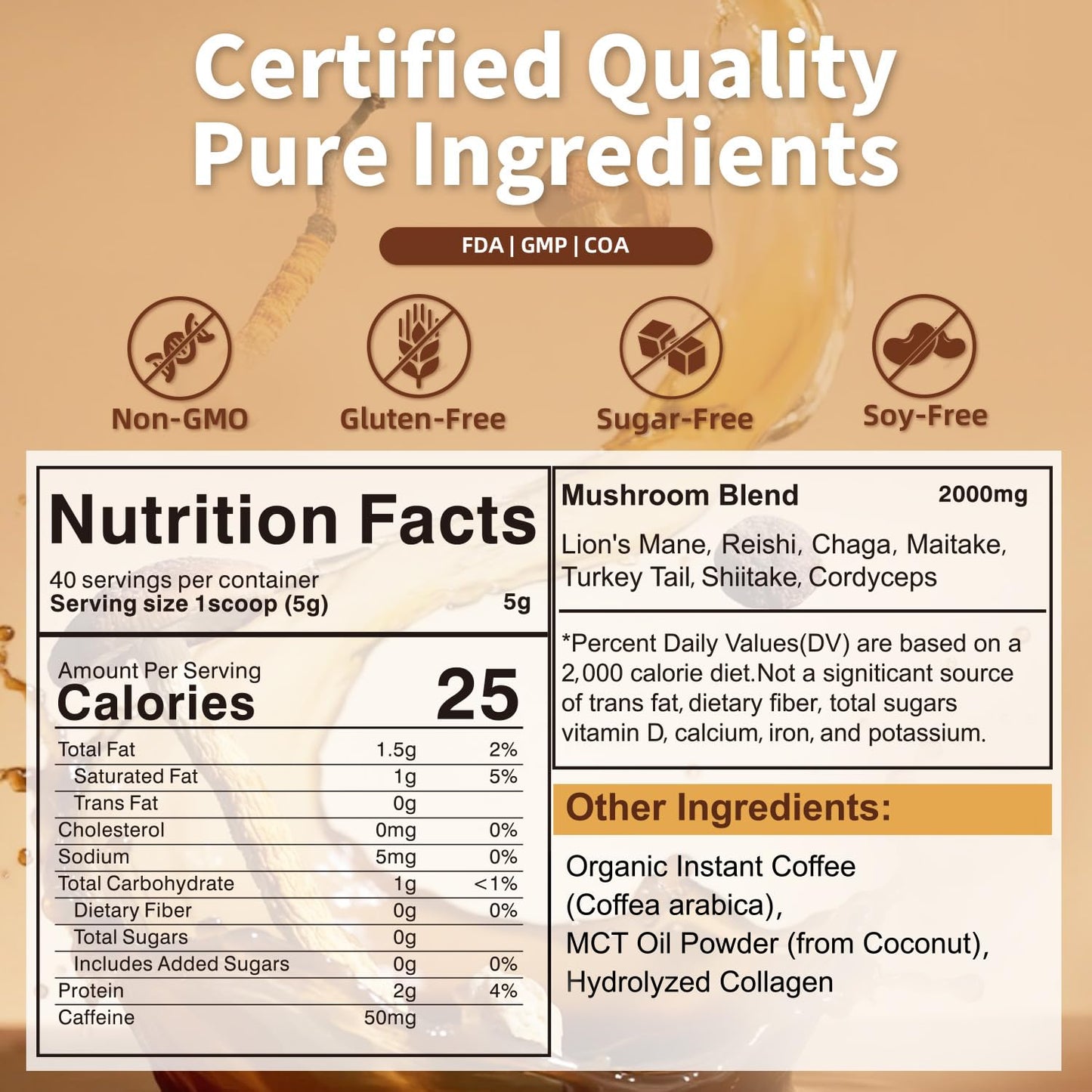 ACLINKI Organic Mushroom Coffee Powder 7.04 Ounce