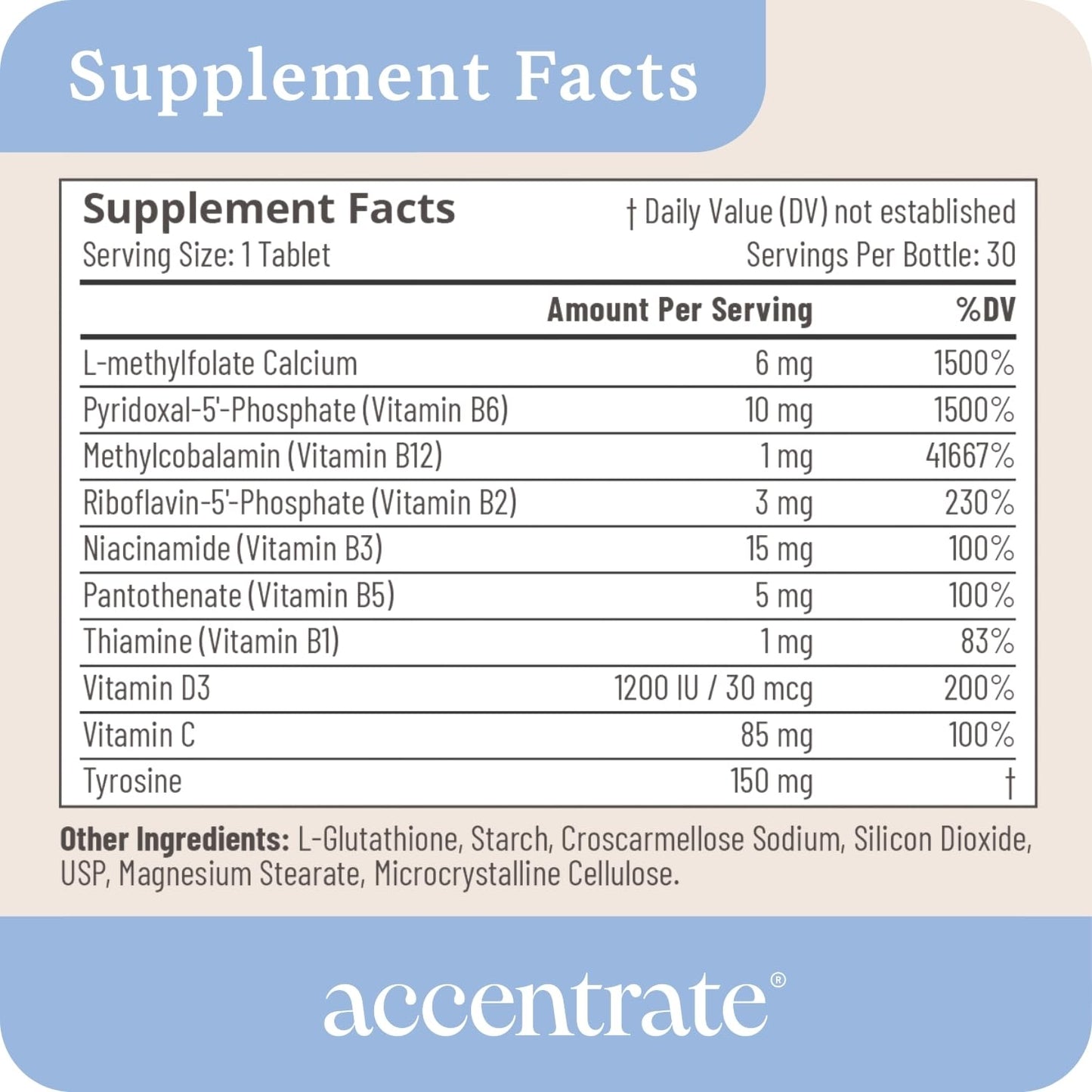 Accentrate Neuro 110 Complete Vitamin B Complex Tablets, 30 Tablets