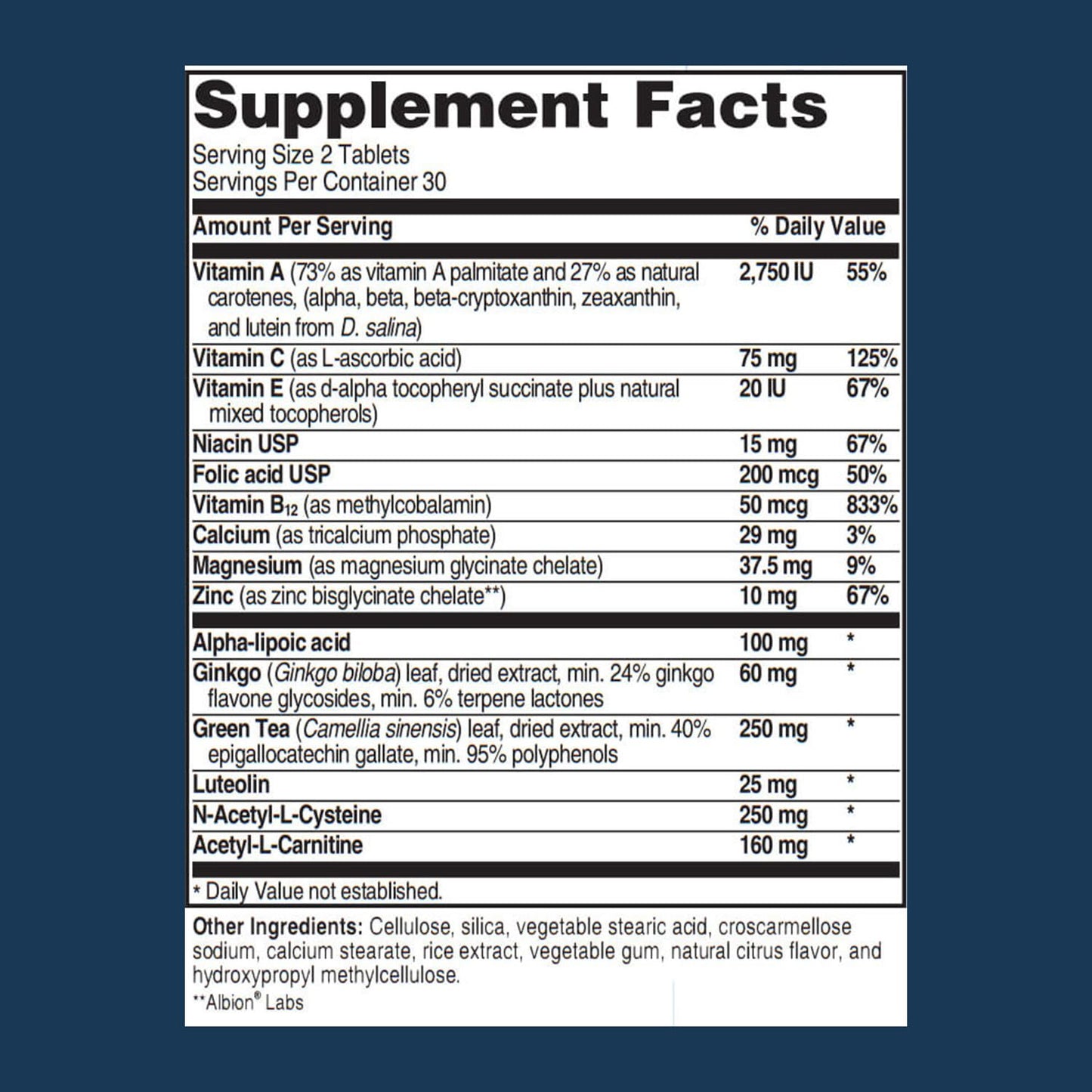 Advanced Bionutritionals Advanced Hearing Formula Supplement, Ear Health Vitamins, Support Auditory Nerve Function, Multivitamin with Vitamins A, C, E, Folic, Calcium, Magnesium, Zinc, 60 Tablets