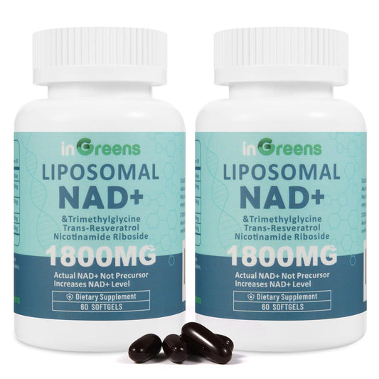inGreens Liposomal NAD+ Supplement 1800 mg with Nicotinamide Riboside, Trans Resveratrol, Trimethylglycine, Replaces NMN, Boost NAD+, Aging Defense, Cellular Energy, 60 Softgels