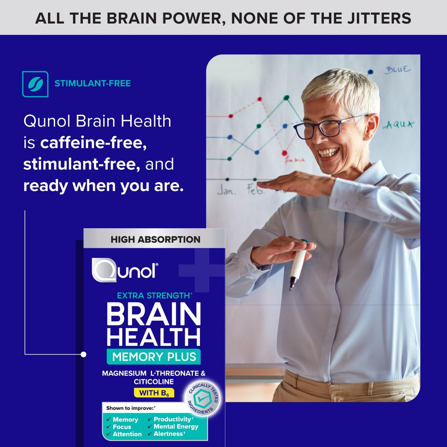 Qunol Brain Health Memory Plus with B6, Magnesium L-Threonate & Citicoline Tablets, 60 Count