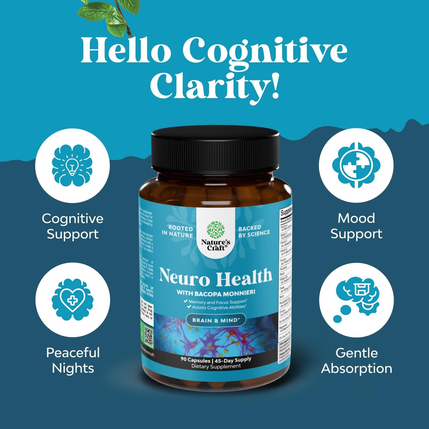 Natures Craft Nootropic Brain Supplement for Memory and Focus Support Capsules 90 Count