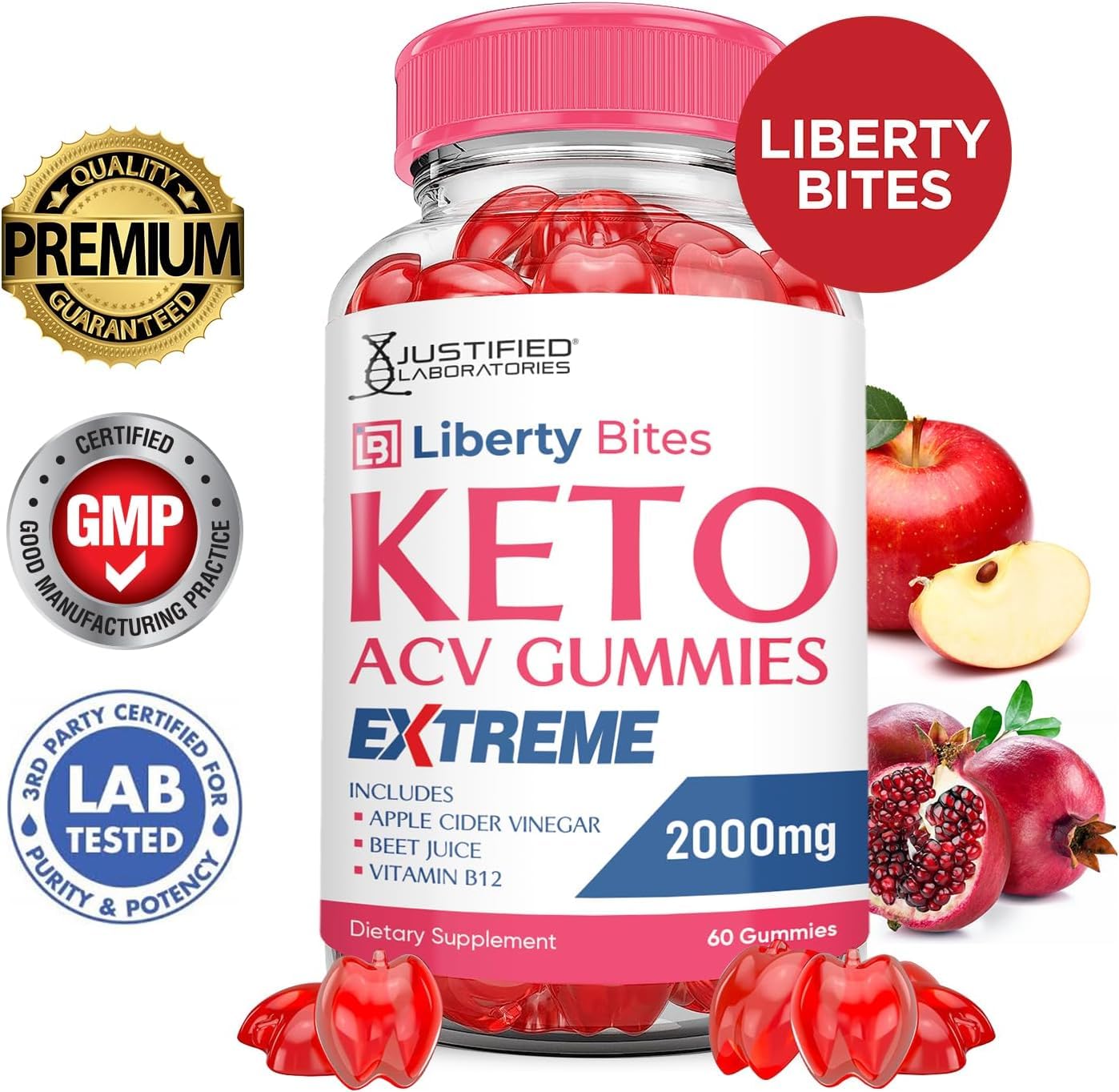 Justified Laboratories Liberty Bites Keto ACV Gummies Extreme 2000MG Gummy 120 Count