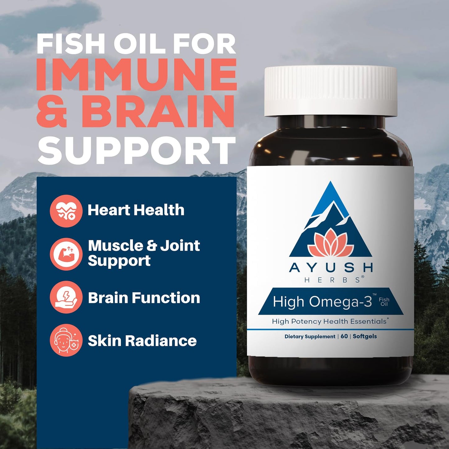 Ayush Herbs High Omega 3 1000mg Per Capsule Lemon Flavor, 60 Capsules