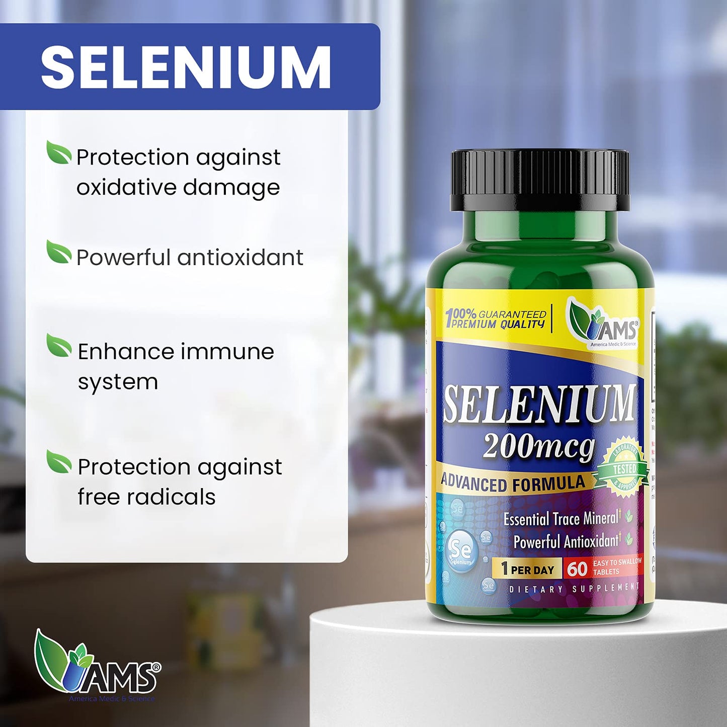 America Medic & Science Selenium 200 mcg Tablets, 60 Count